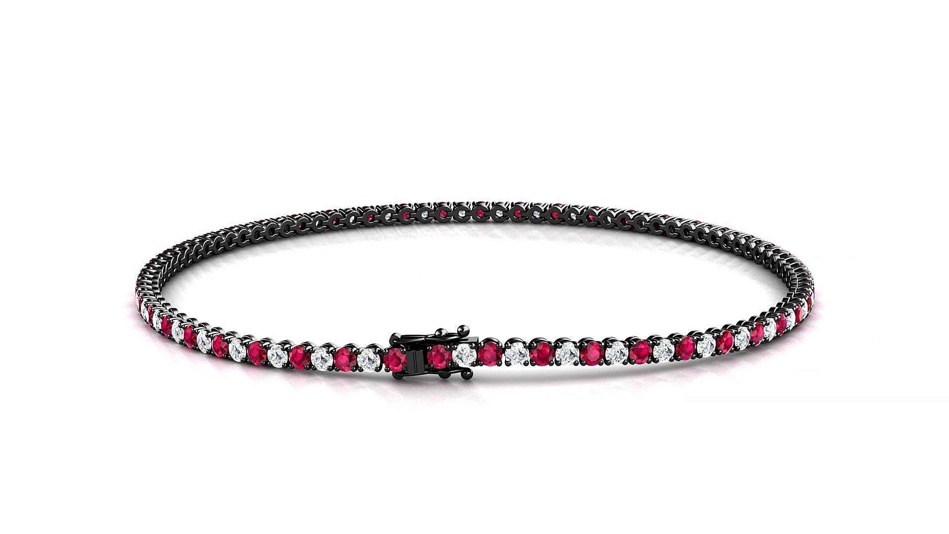 Firenze 1-1 | 18k Black Gold 1.7 mm Round Natural Ruby & Diamond 15 cm Tennis Bracelet