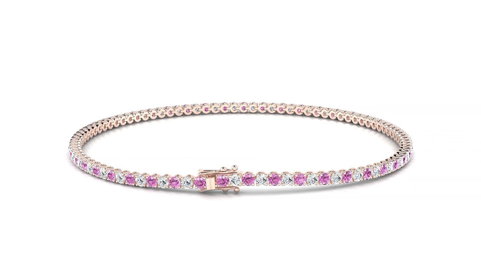 Firenze 1-1 | 18k Rose Gold 1.7 mm Round Natural Pink Sapphire & Diamond 15 cm Tennis Bracelet