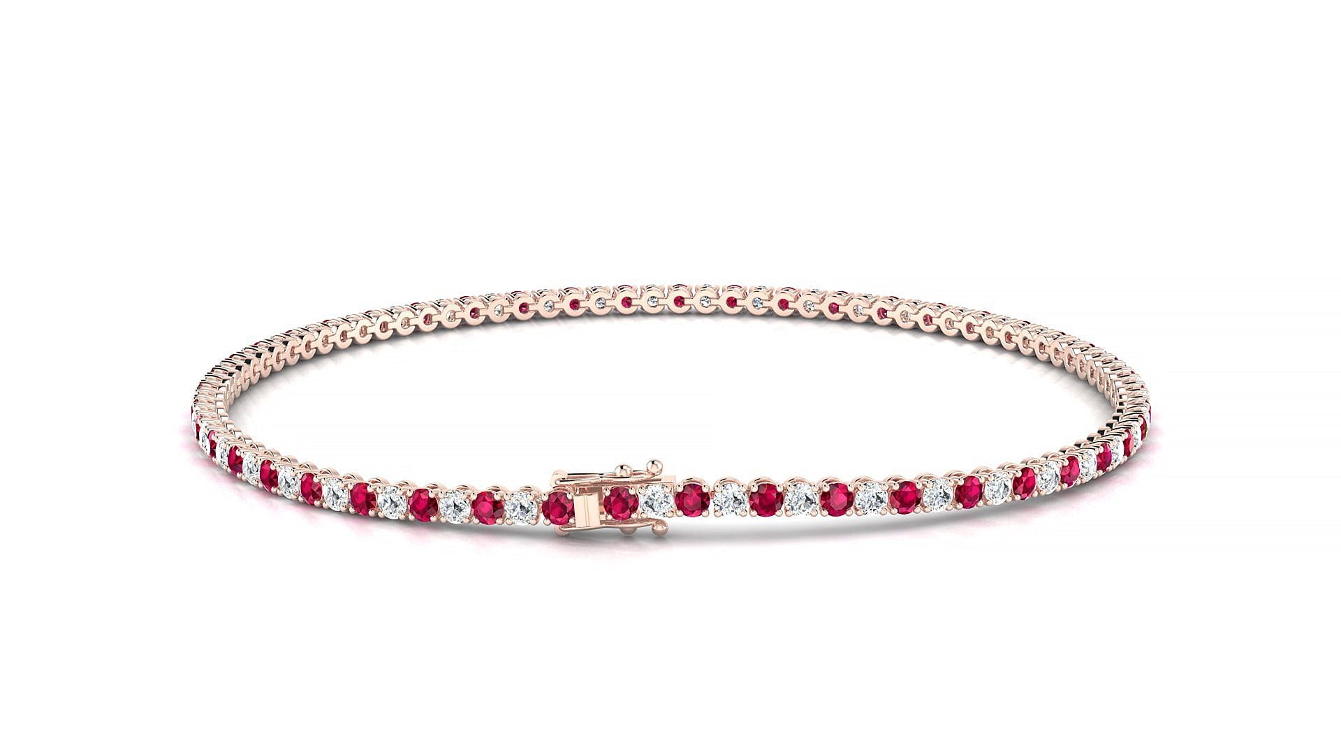 Firenze 1-1 | 18k Rose Gold 1.7 mm Round Natural Ruby & Diamond Tennis Bracelet
