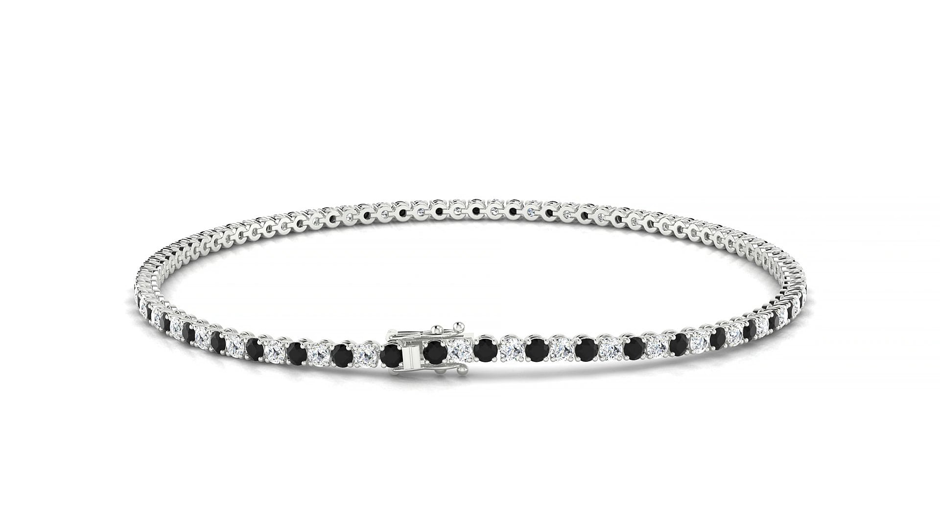 Firenze 1-1 | 18k White Gold 1.7 mm Round Natural Black Diamond & Diamond 15 cm Tennis Bracelet