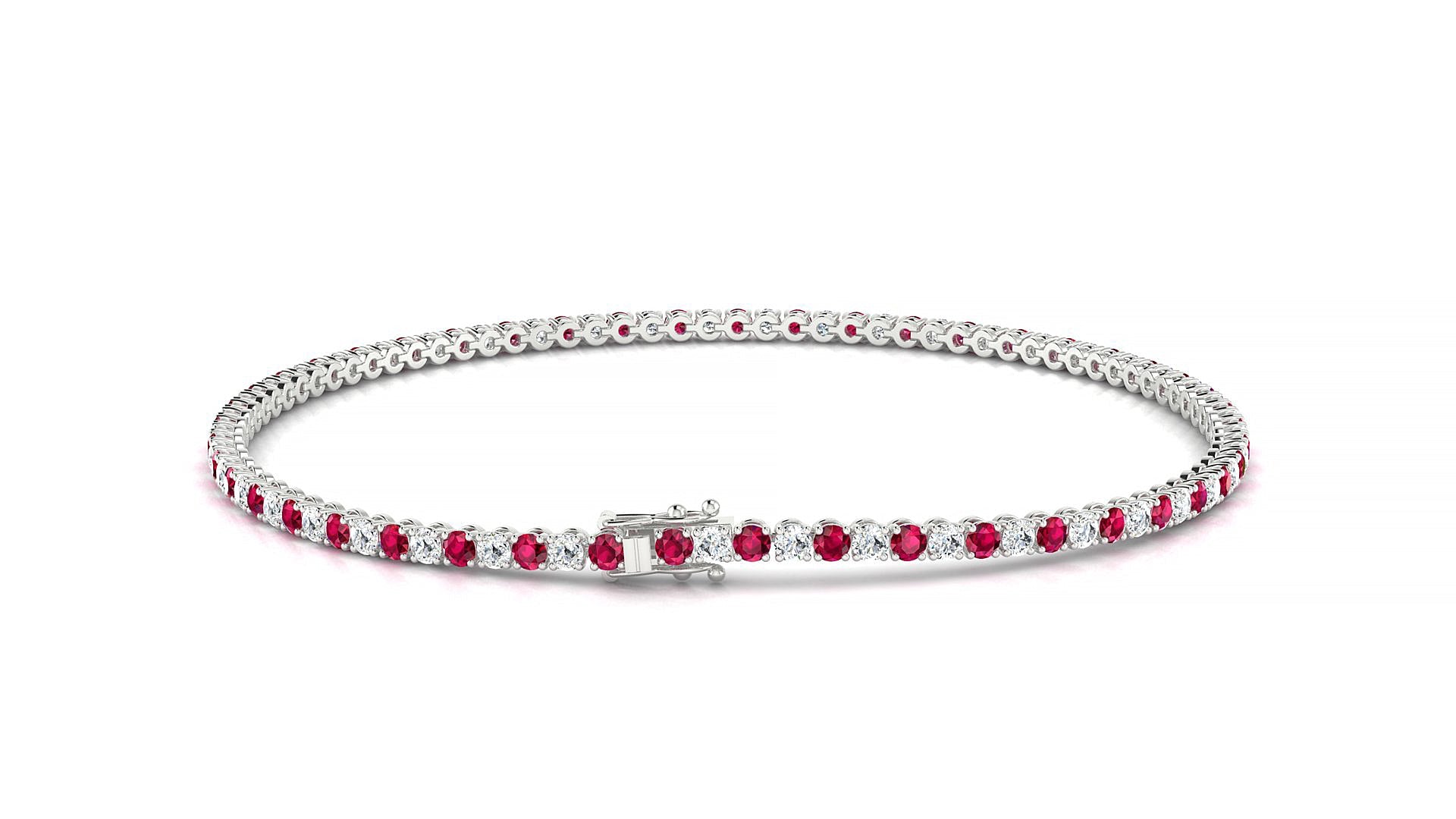 Firenze 1-1 | 18k White Gold 1.7 mm Round Natural Ruby & Diamond Tennis Bracelet