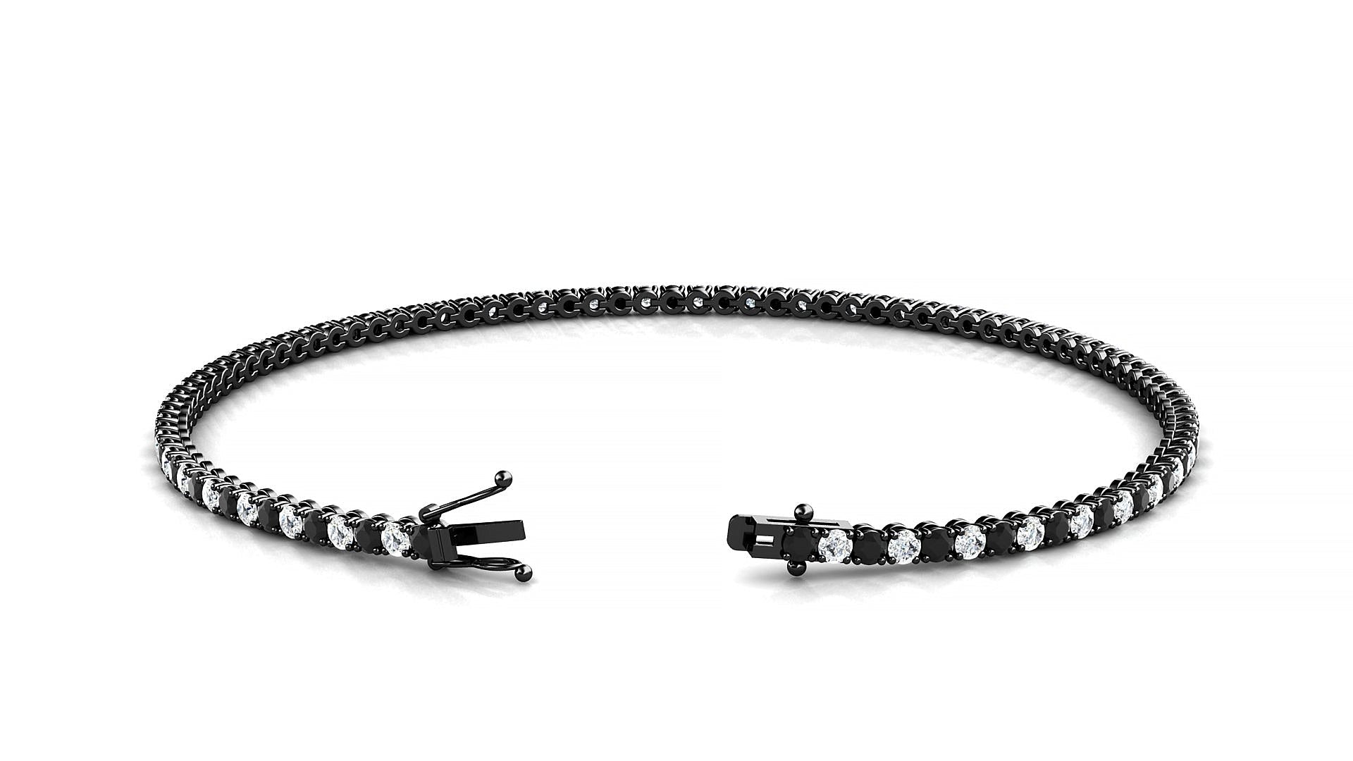 Firenze 1-1 | 18k Black Gold 1.7 mm Round Natural Black Diamond & Diamond Tennis Bracelet