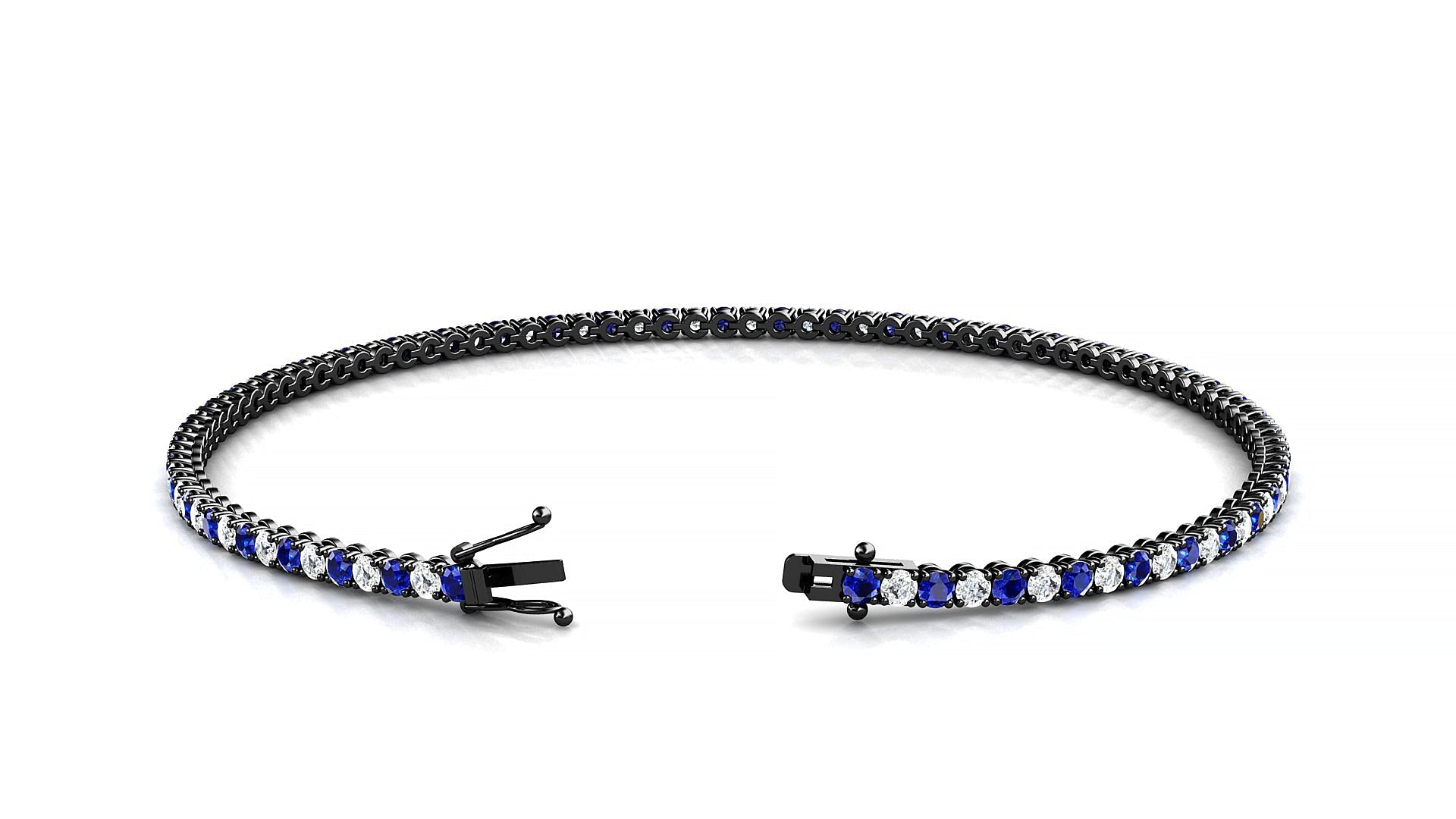 Firenze 1-1 | 18k Black Gold 1.7 mm Round Natural Sapphire & Diamond Tennis Bracelet