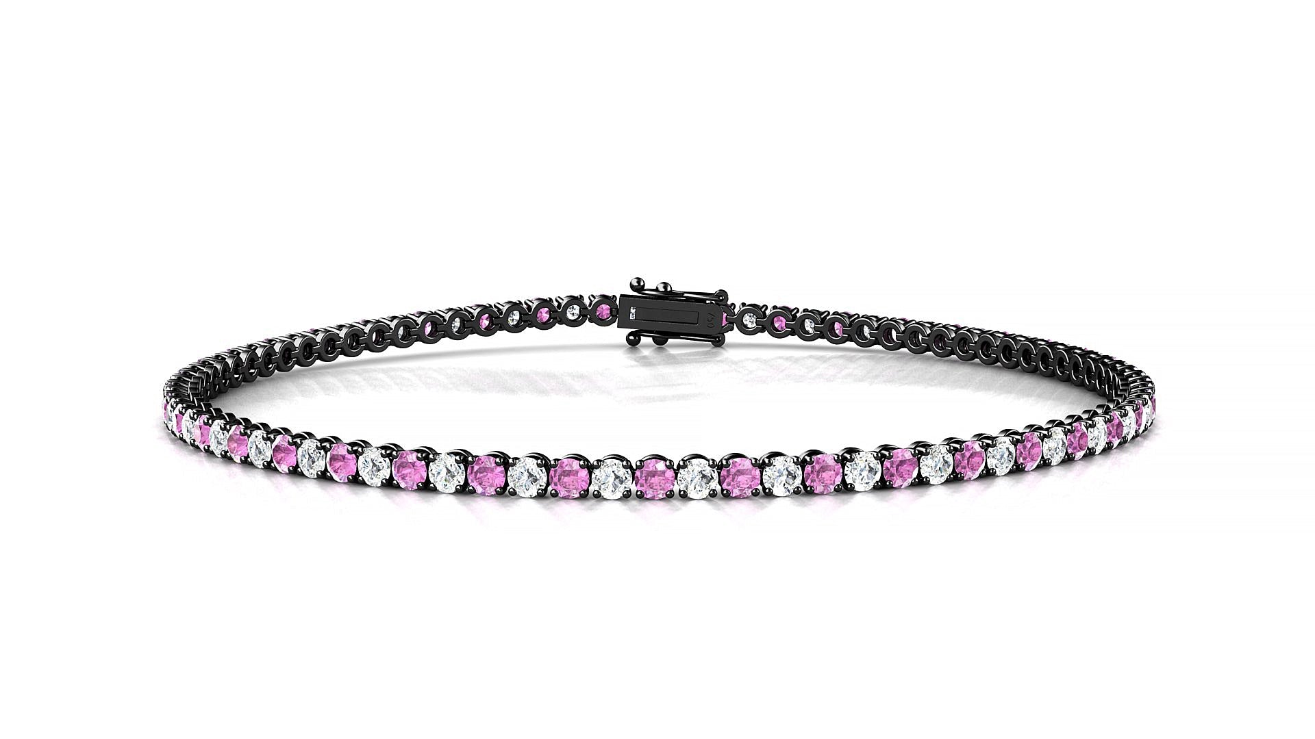 Firenze 1-1 | 18k Black Gold 2 mm Round Natural Pink Sapphire & Diamond Tennis Bracelet