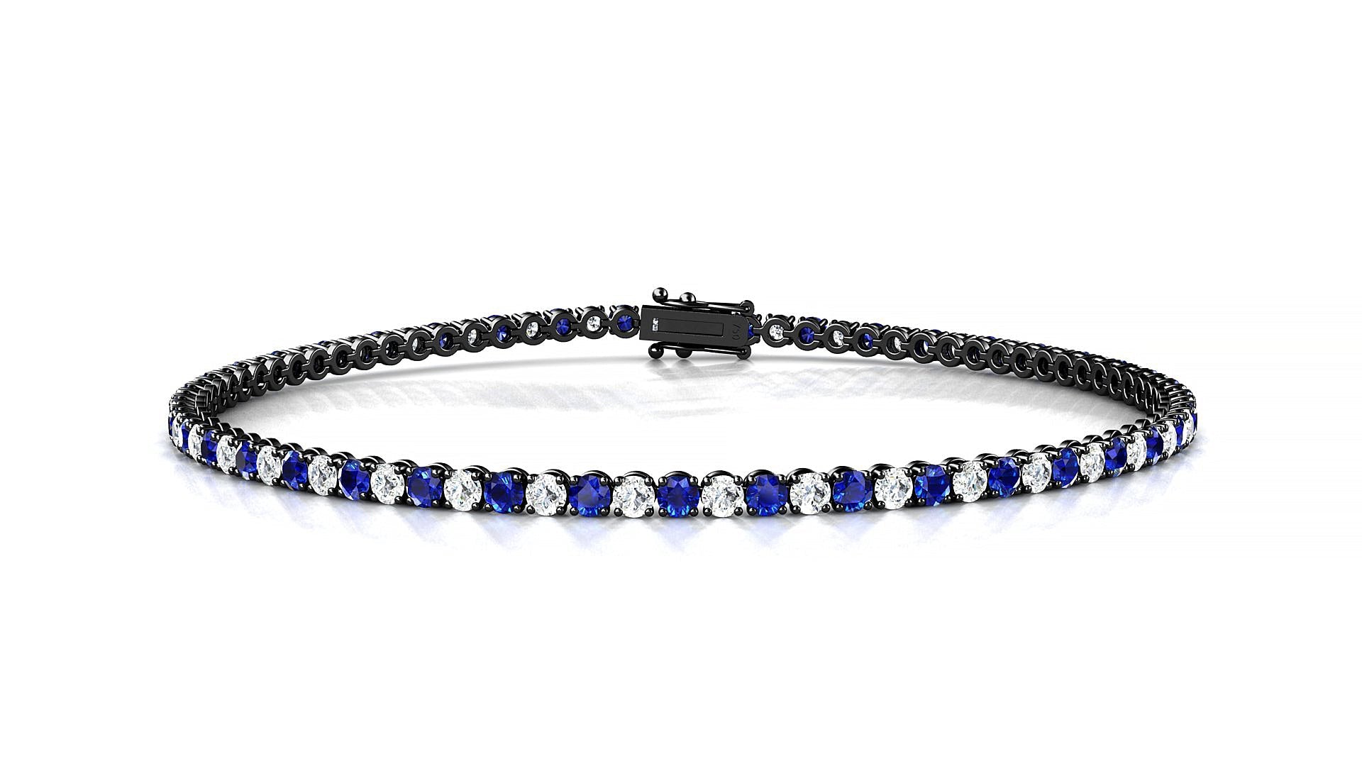 Firenze 1-1 | 18k Black Gold 2 mm Round Natural Sapphire & Diamond Tennis Bracelet