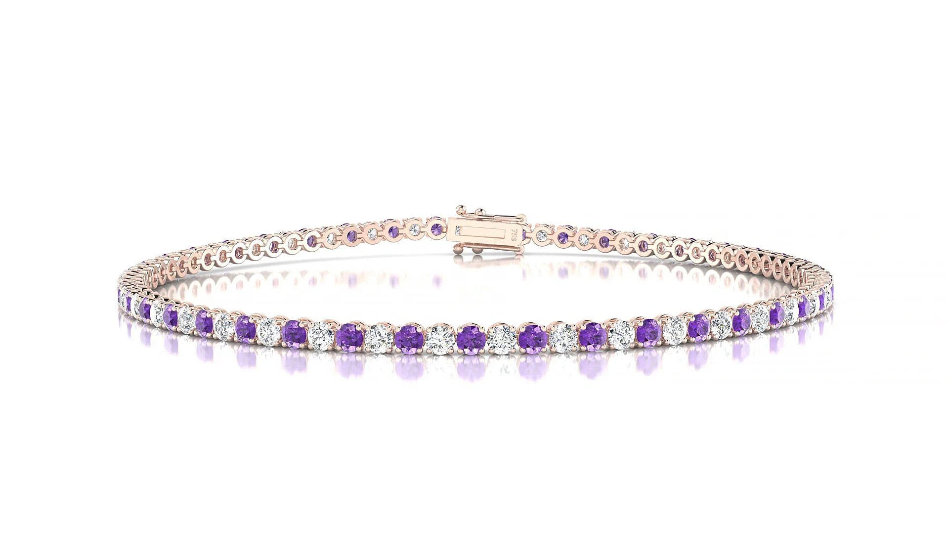 Firenze 1-1 | 18k Rose Gold 2 mm Round Natural Amethyst & Diamond Tennis Bracelet