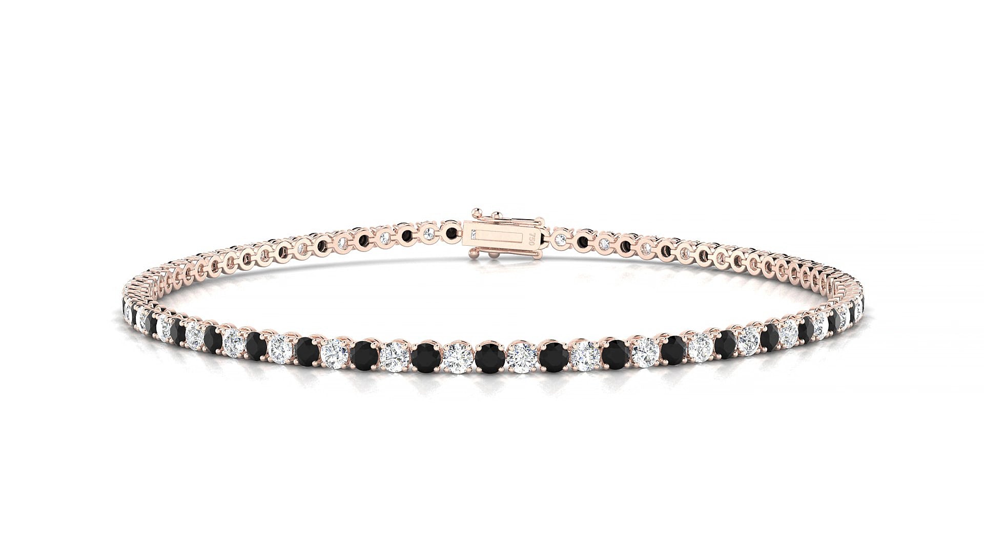 Firenze 1-1 | 18k Rose Gold 2 mm Round Natural Black Diamond & Diamond 15 cm Tennis Bracelet