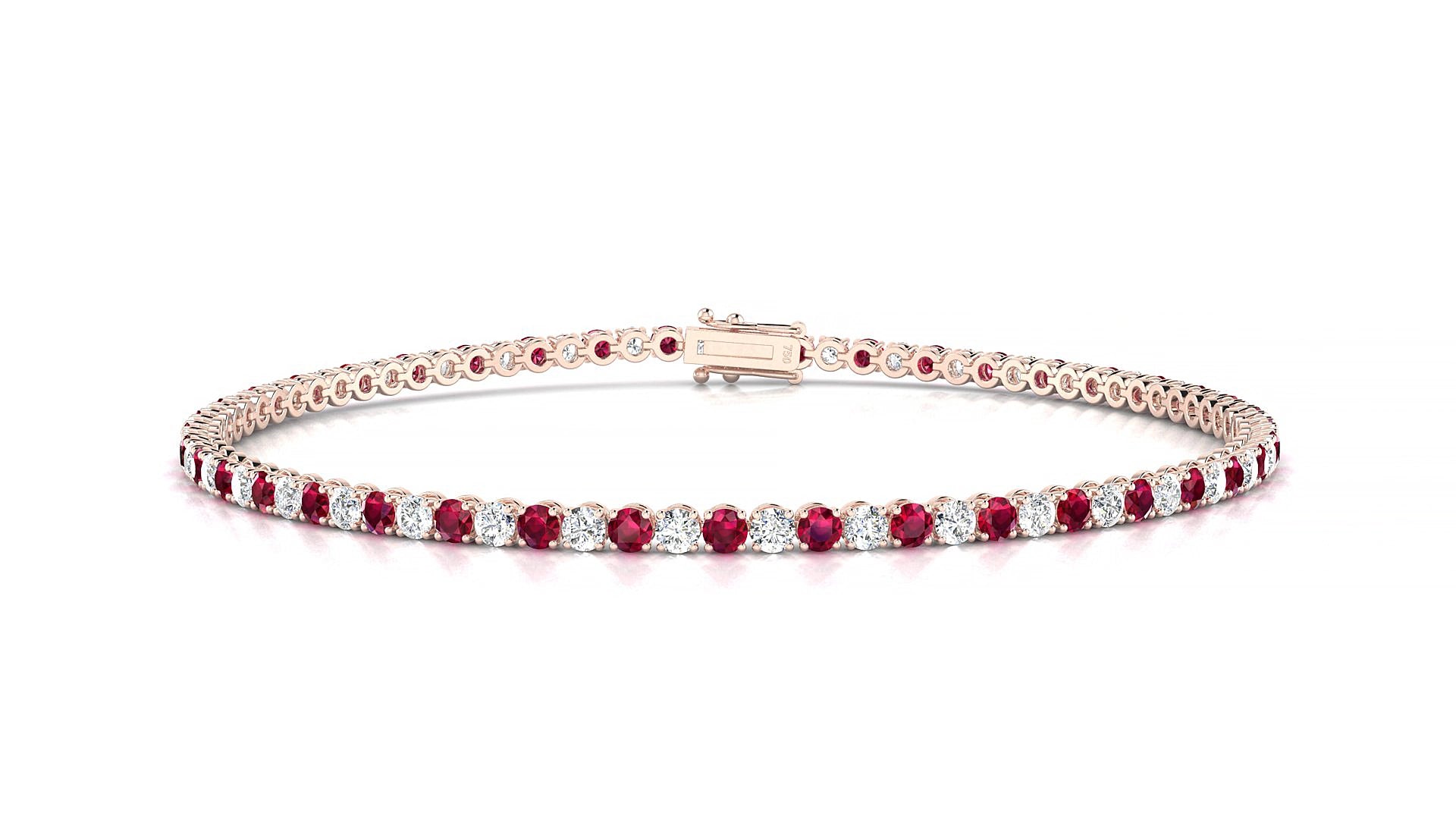 Firenze 1-1 | 18k Rose Gold 2 mm Round Natural Ruby & Diamond 15 cm Tennis Bracelet