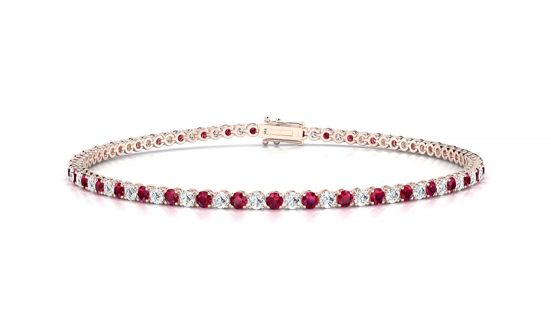 Firenze 1-1 | 18k Rose Gold 2 mm Round Natural Ruby & Diamond Tennis Bracelet