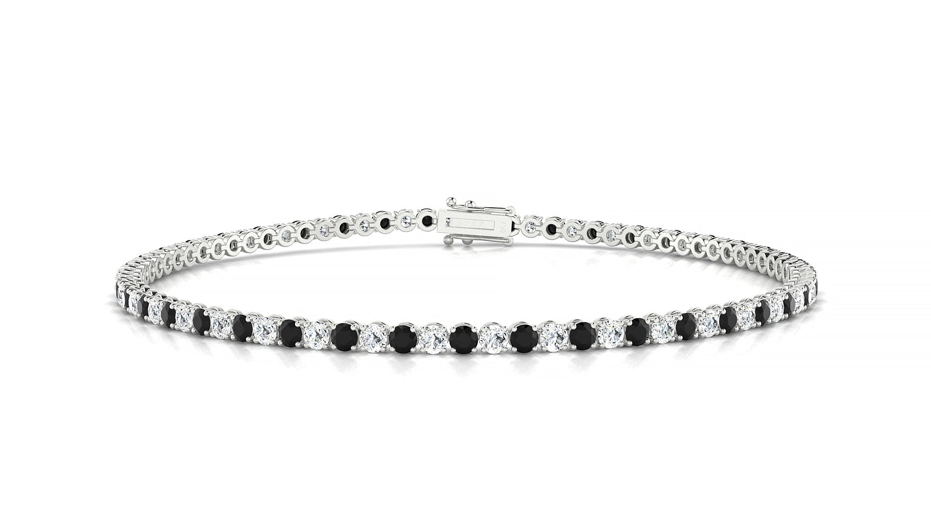 Firenze 1-1 | 18k White Gold 2 mm Round Natural Black Diamond & Diamond Tennis Bracelet