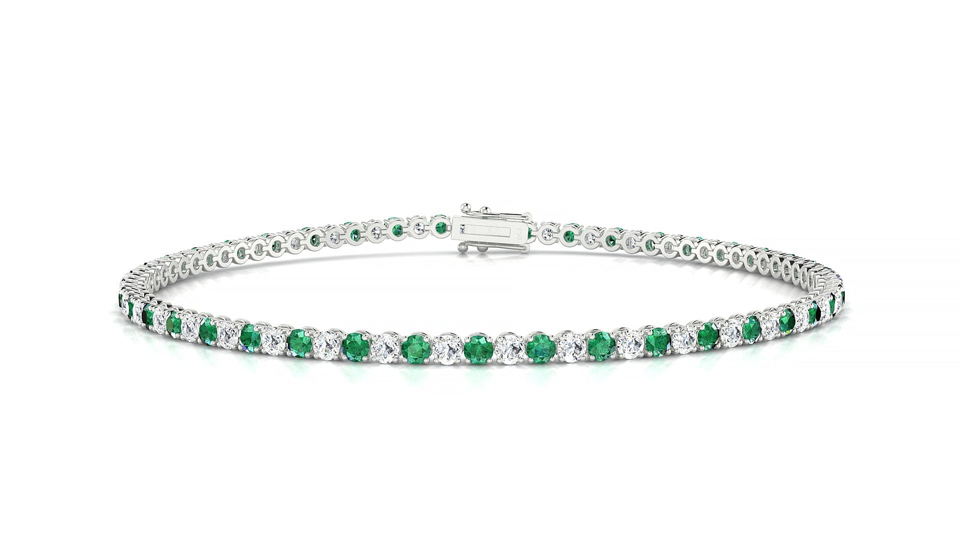 Firenze 1-1 | 18k White Gold 2 mm Round Natural Emerald & Diamond Tennis Bracelet