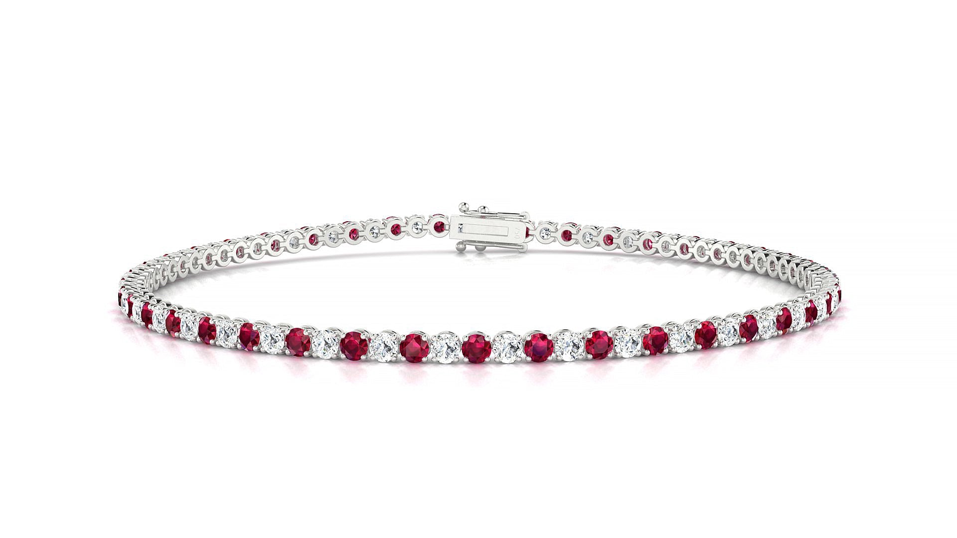 Firenze 1-1 | 18k White Gold 2 mm Round Natural Ruby & Diamond Tennis Bracelet