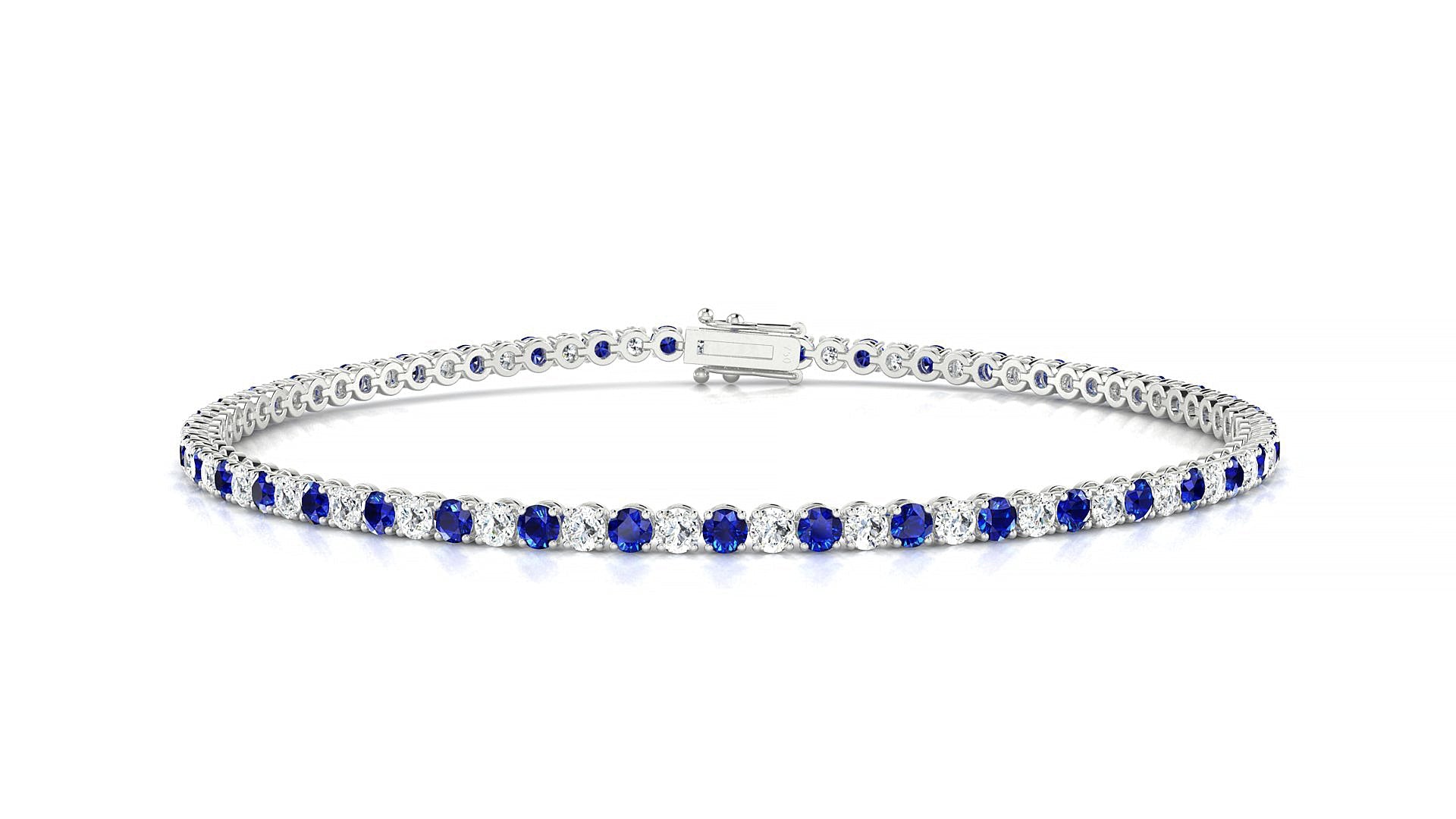 Firenze 1-1 | 18k White Gold 2 mm Round Natural Sapphire & Diamond Tennis Bracelet