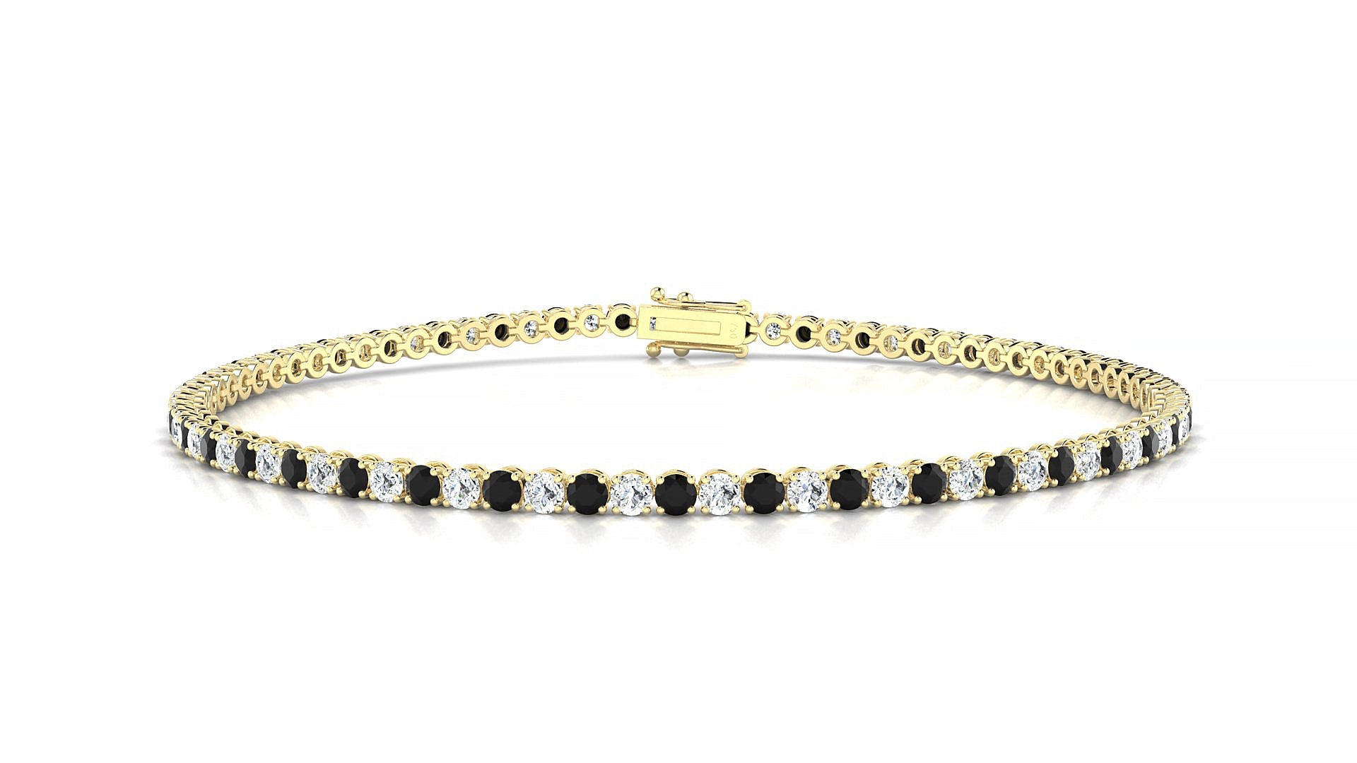 Firenze 1-1 | 18k Yellow Gold 2 mm Round Natural Black Diamond & Diamond Tennis Bracelet