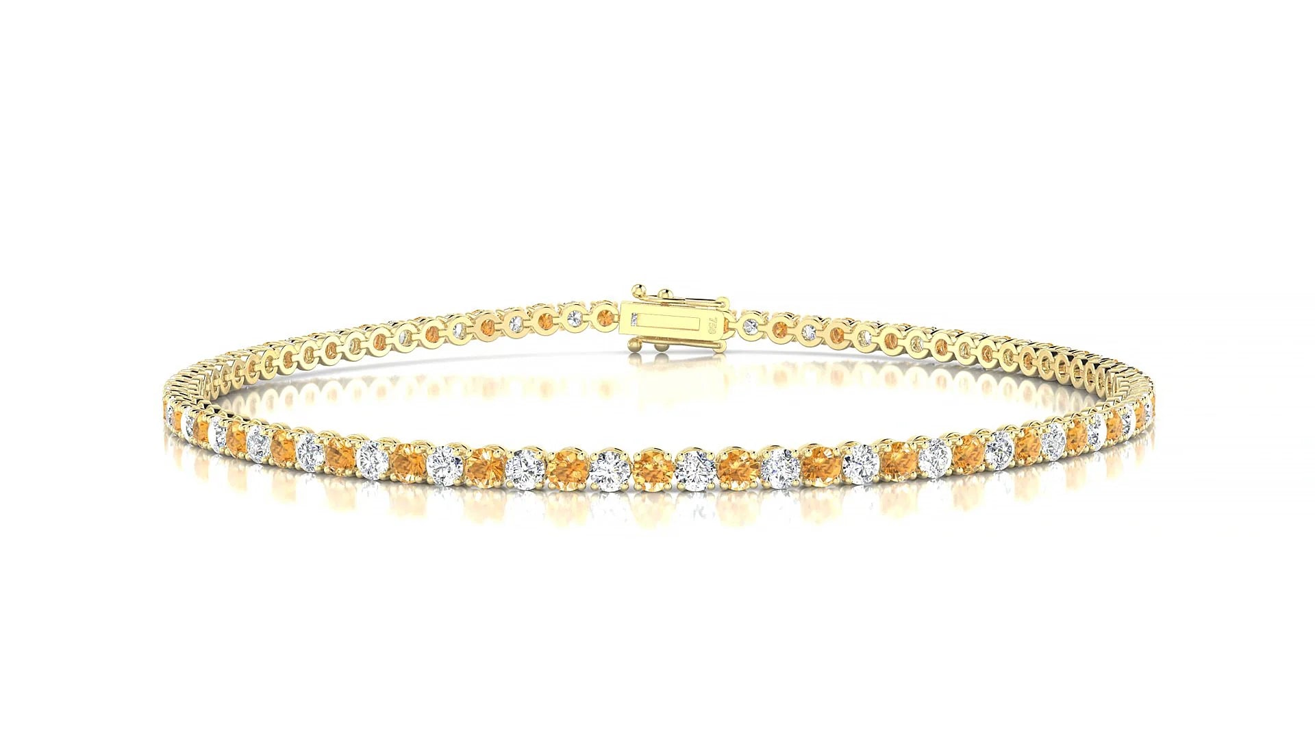Firenze 1-1 | 18k Yellow Gold 2 mm Round Natural Citrine & Diamond Tennis Bracelet