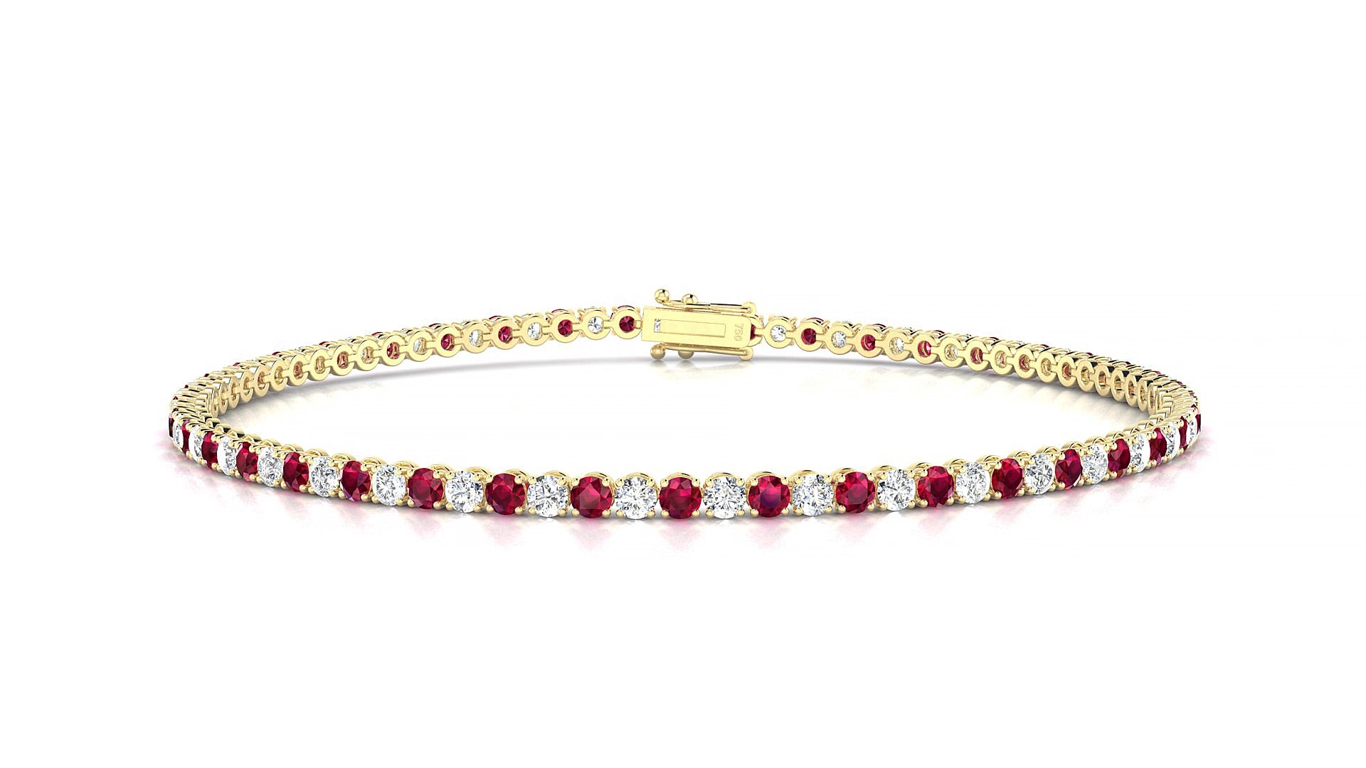 Firenze 1-1 | 18k Yellow Gold 2 mm Round Natural Ruby & Diamond 15 cm Tennis Bracelet