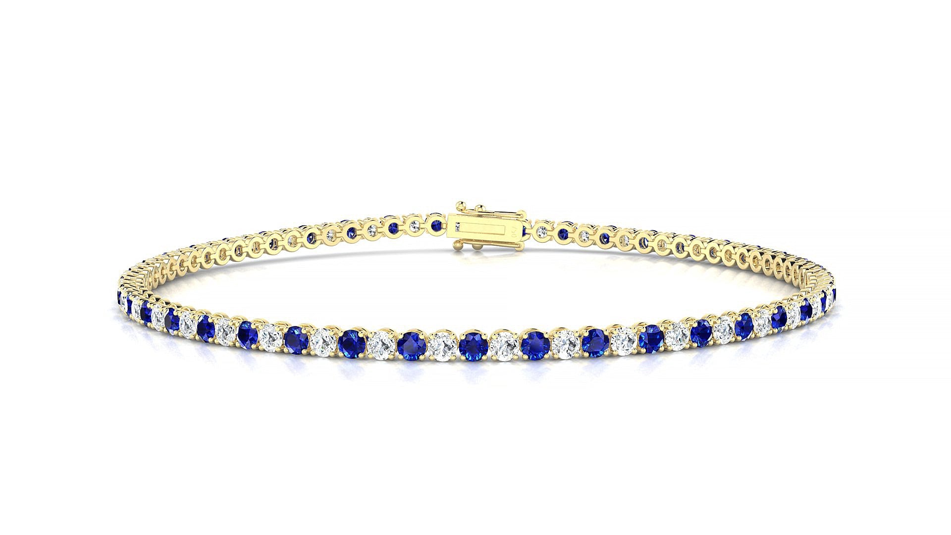 Firenze 1-1 | 18k Yellow Gold 2 mm Round Natural Sapphire & Diamond Tennis Bracelet