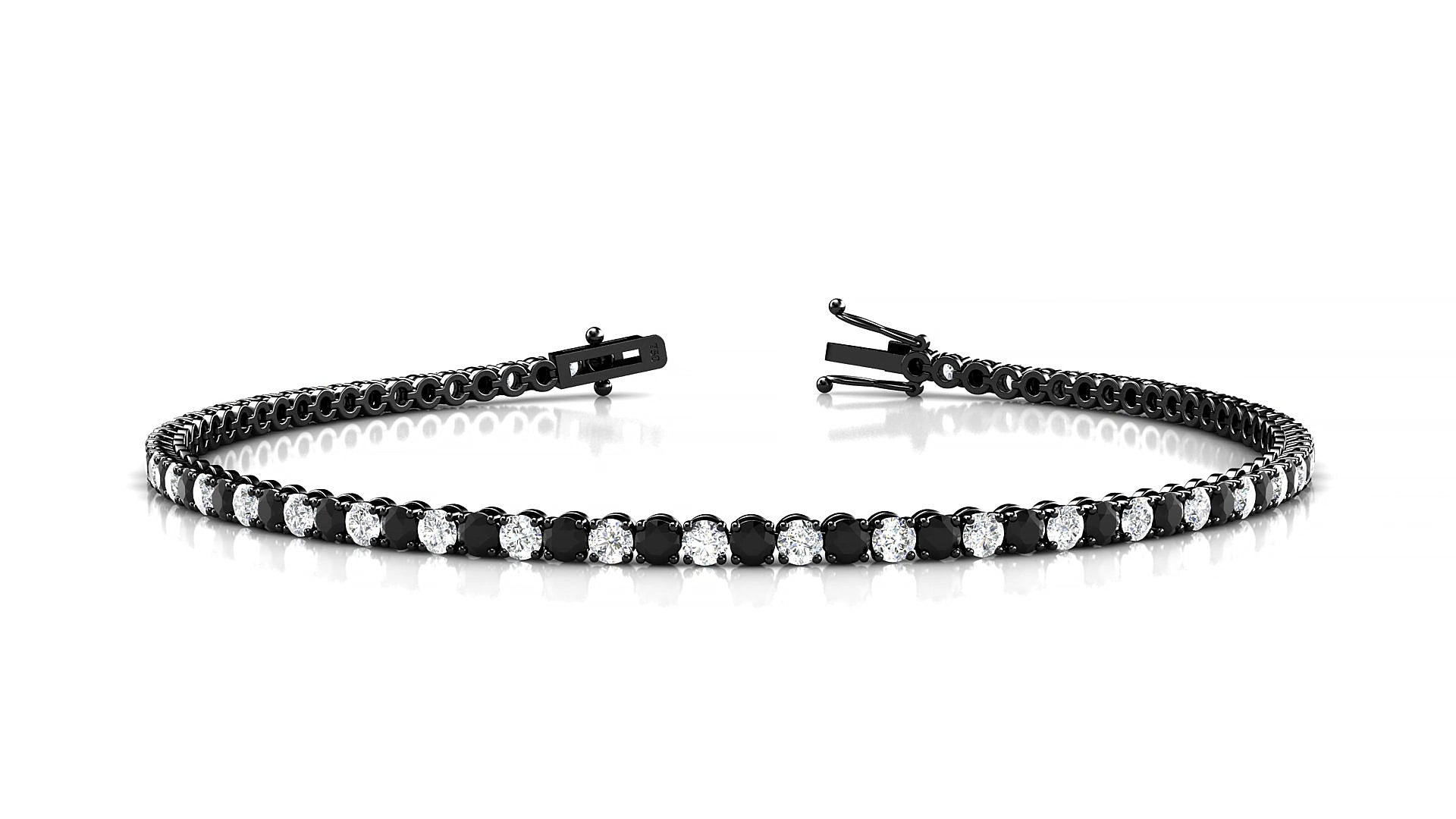 Firenze 1-1 | 18k Black Gold 2 mm Round Natural Black Diamond & Diamond 15 cm Tennis Bracelet
