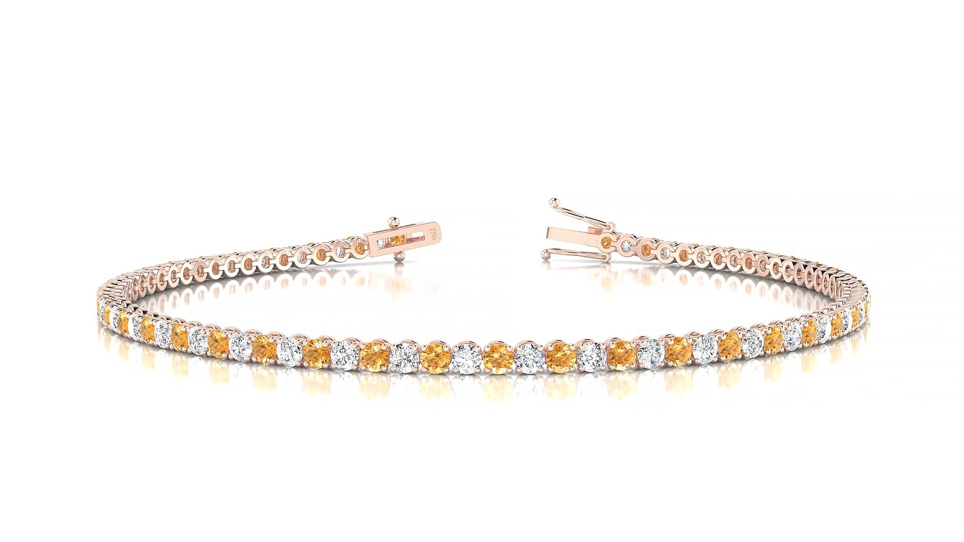 Firenze 1-1 | 18k Rose Gold 2 mm Round Natural Citrine & Diamond 15 cm Tennis Bracelet
