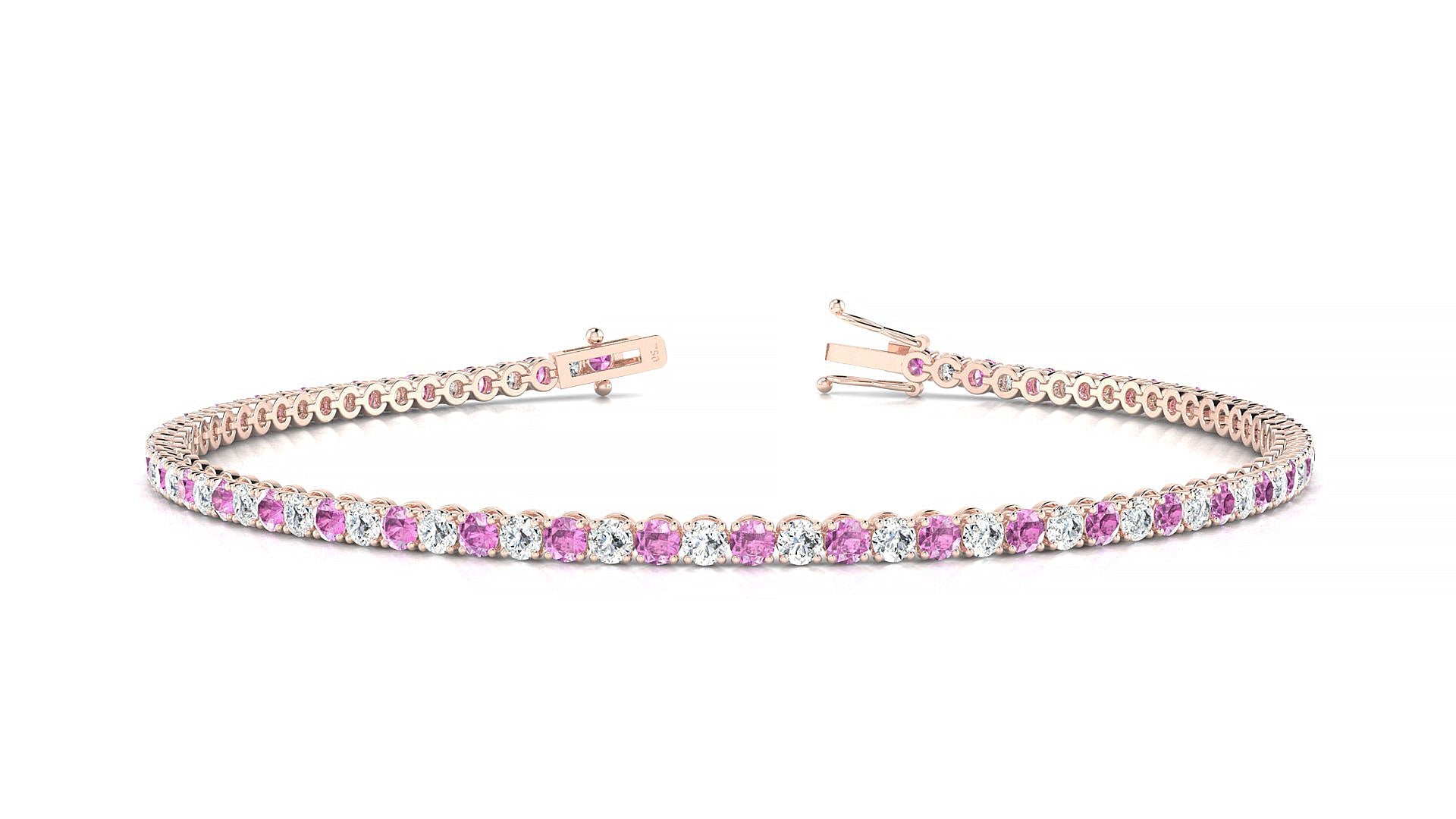 Firenze 1-1 | 18k Rose Gold 2 mm Round Natural Pink Sapphire & Diamond Tennis Bracelet