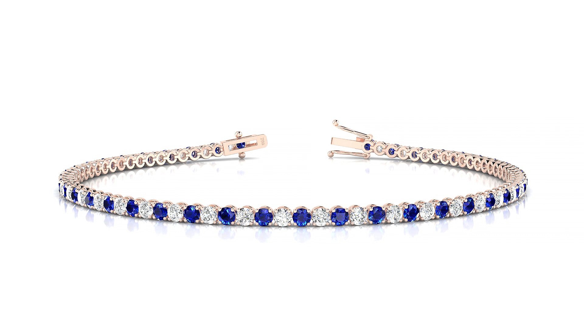 Firenze 1-1 | 18k Rose Gold 2 mm Round Natural Sapphire & Diamond 15 cm Tennis Bracelet
