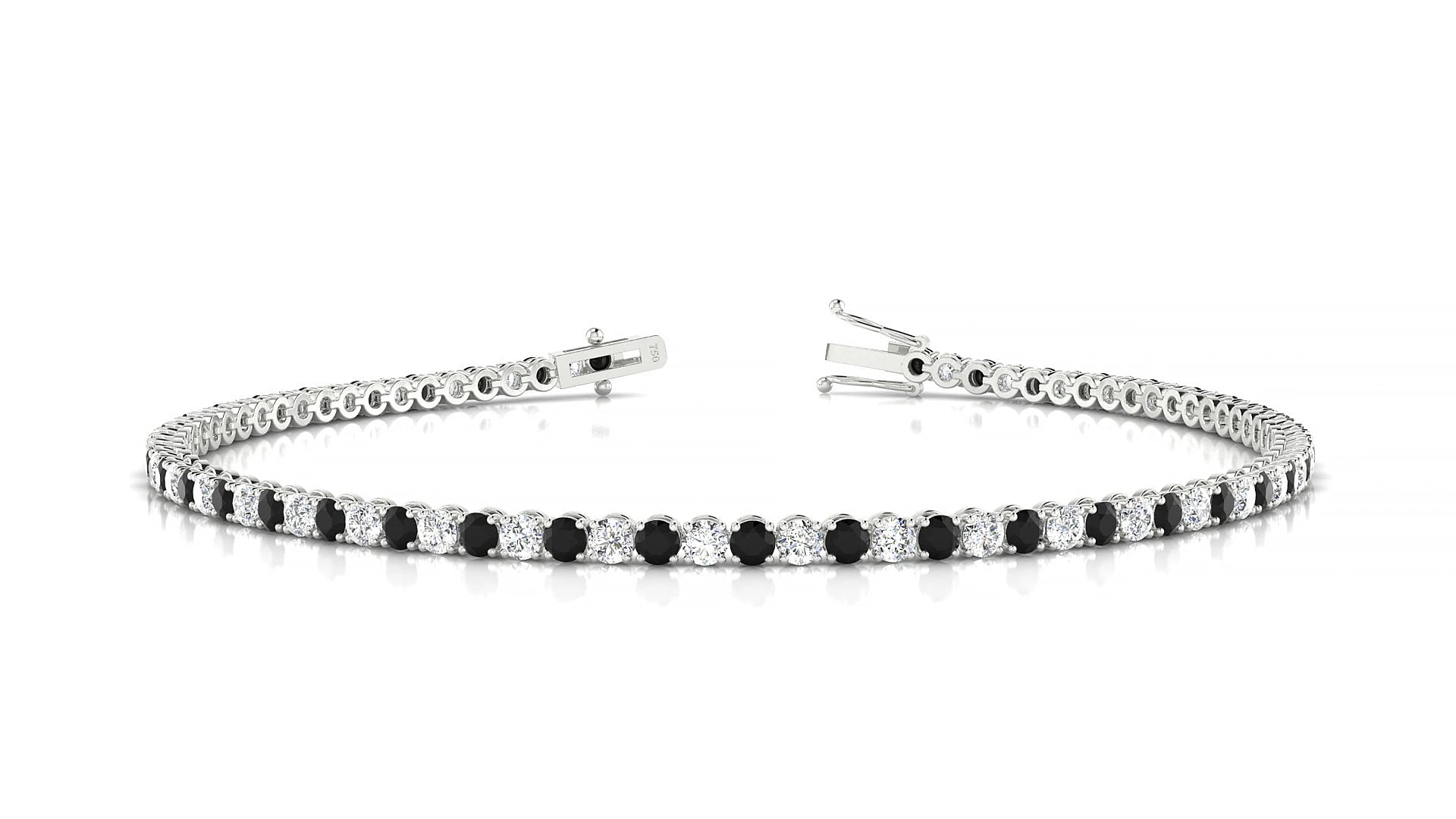 Firenze 1-1 | 18k White Gold 2 mm Round Natural Black Diamond & Diamond 15 cm Tennis Bracelet