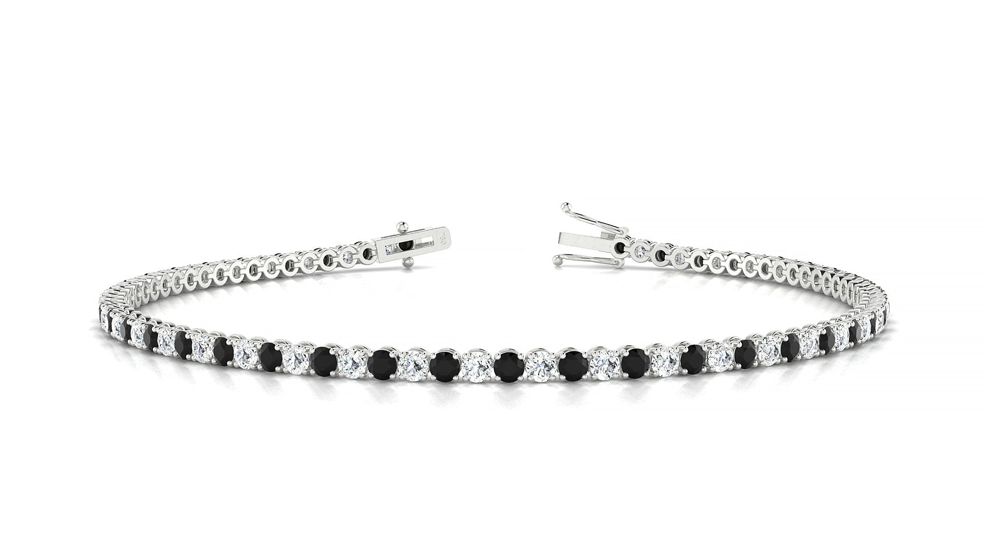 Firenze 1-1 | 18k White Gold 2 mm Round Natural Black Diamond & Diamond Tennis Bracelet