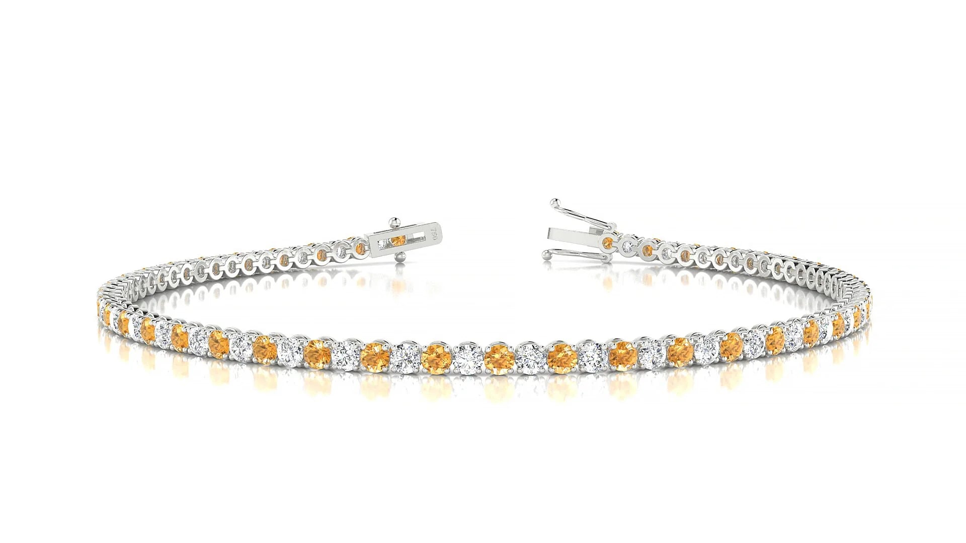 Firenze 1-1 | 18k White Gold 2 mm Round Natural Citrine & Diamond Tennis Bracelet