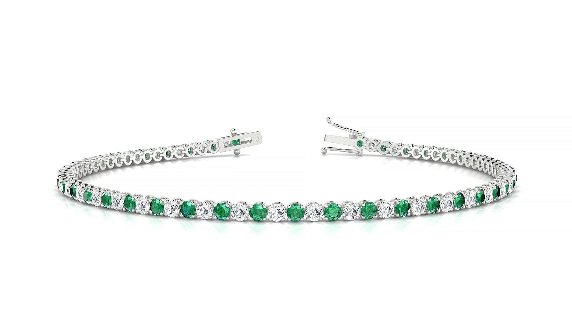 Firenze 1-1 | 18k White Gold 2 mm Round Natural Emerald & Diamond Tennis Bracelet