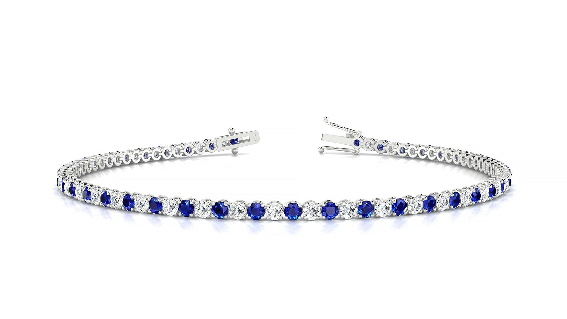Firenze 1-1 | 18k White Gold 2 mm Round Natural Sapphire & Diamond Tennis Bracelet