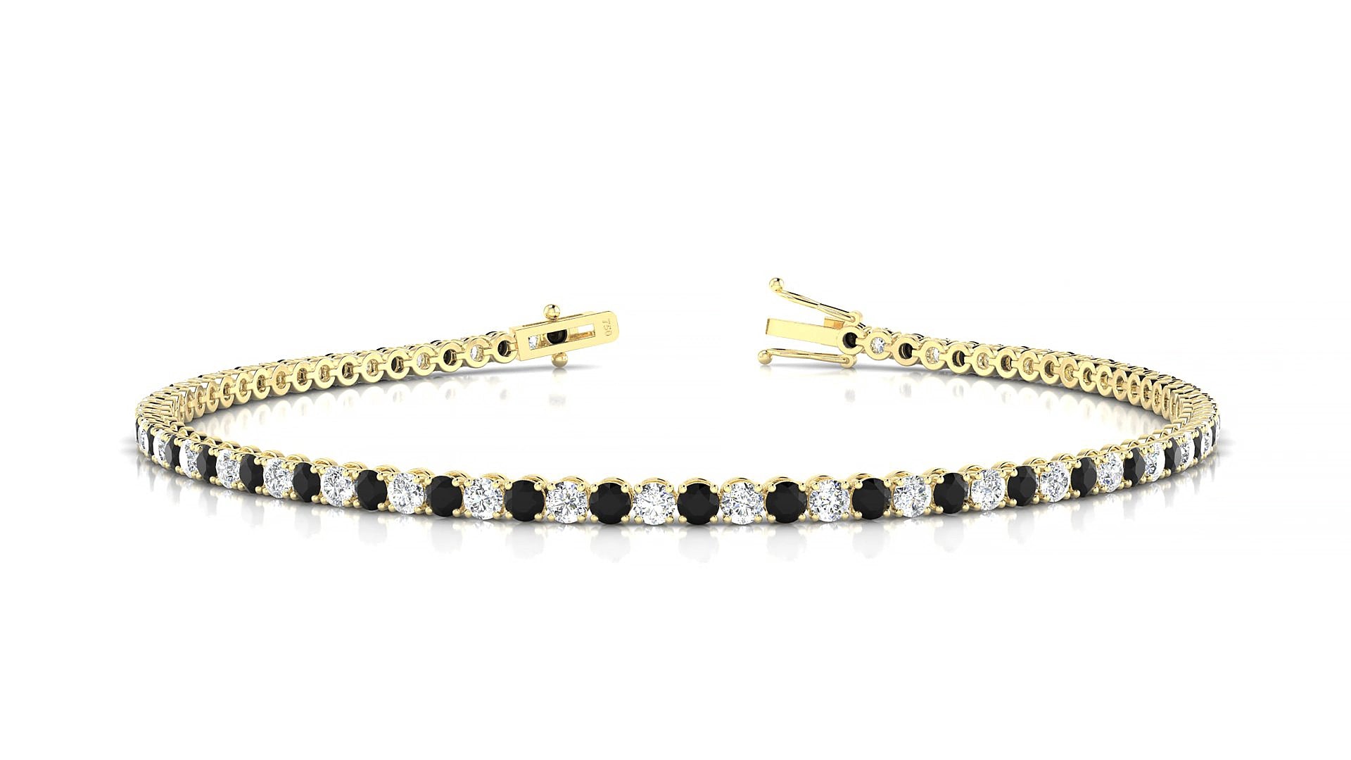 Firenze 1-1 | 18k Yellow Gold 2 mm Round Natural Black Diamond & Diamond 15 cm Tennis Bracelet