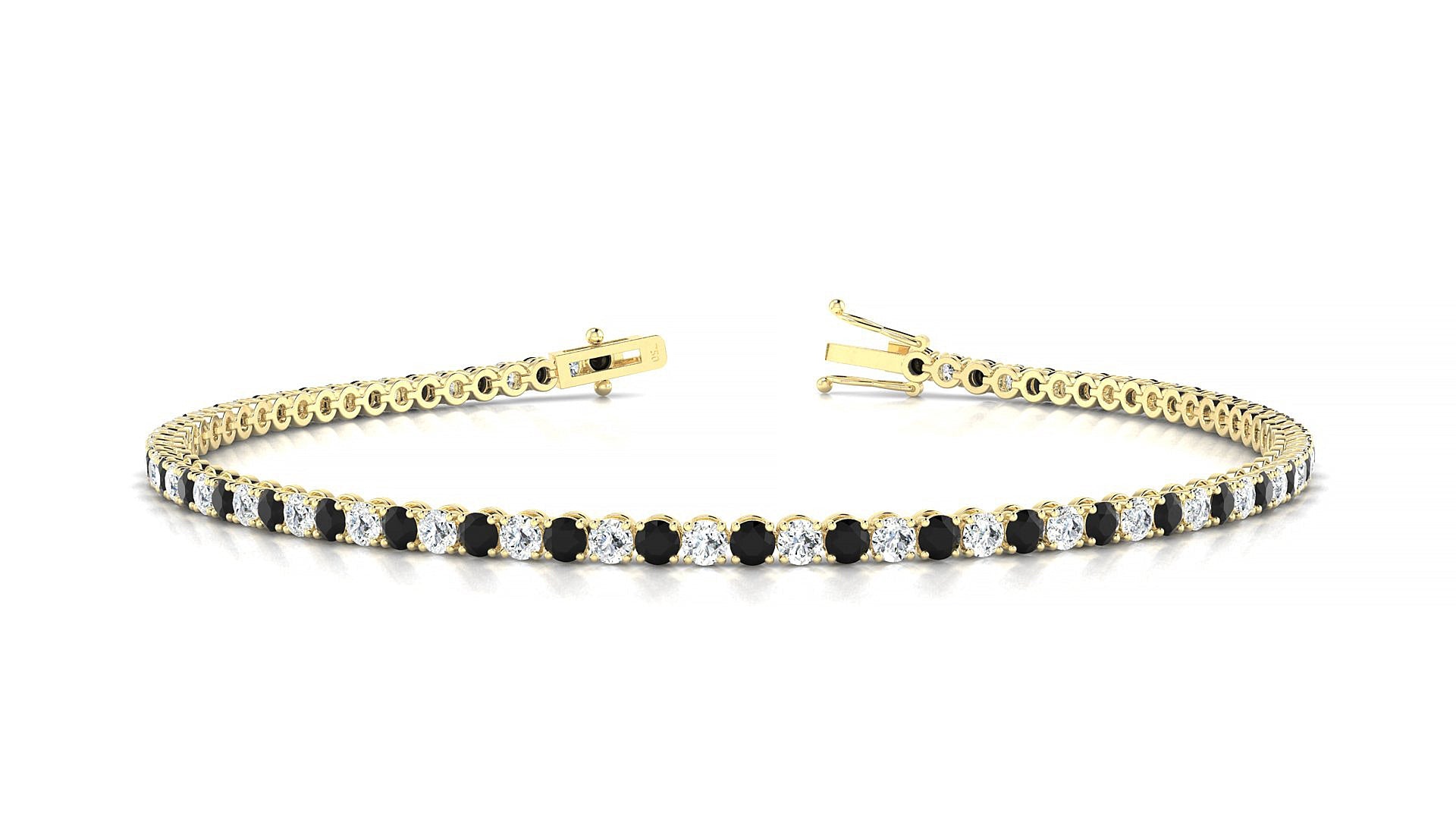 Firenze 1-1 | 18k Yellow Gold 2 mm Round Natural Black Diamond & Diamond Tennis Bracelet