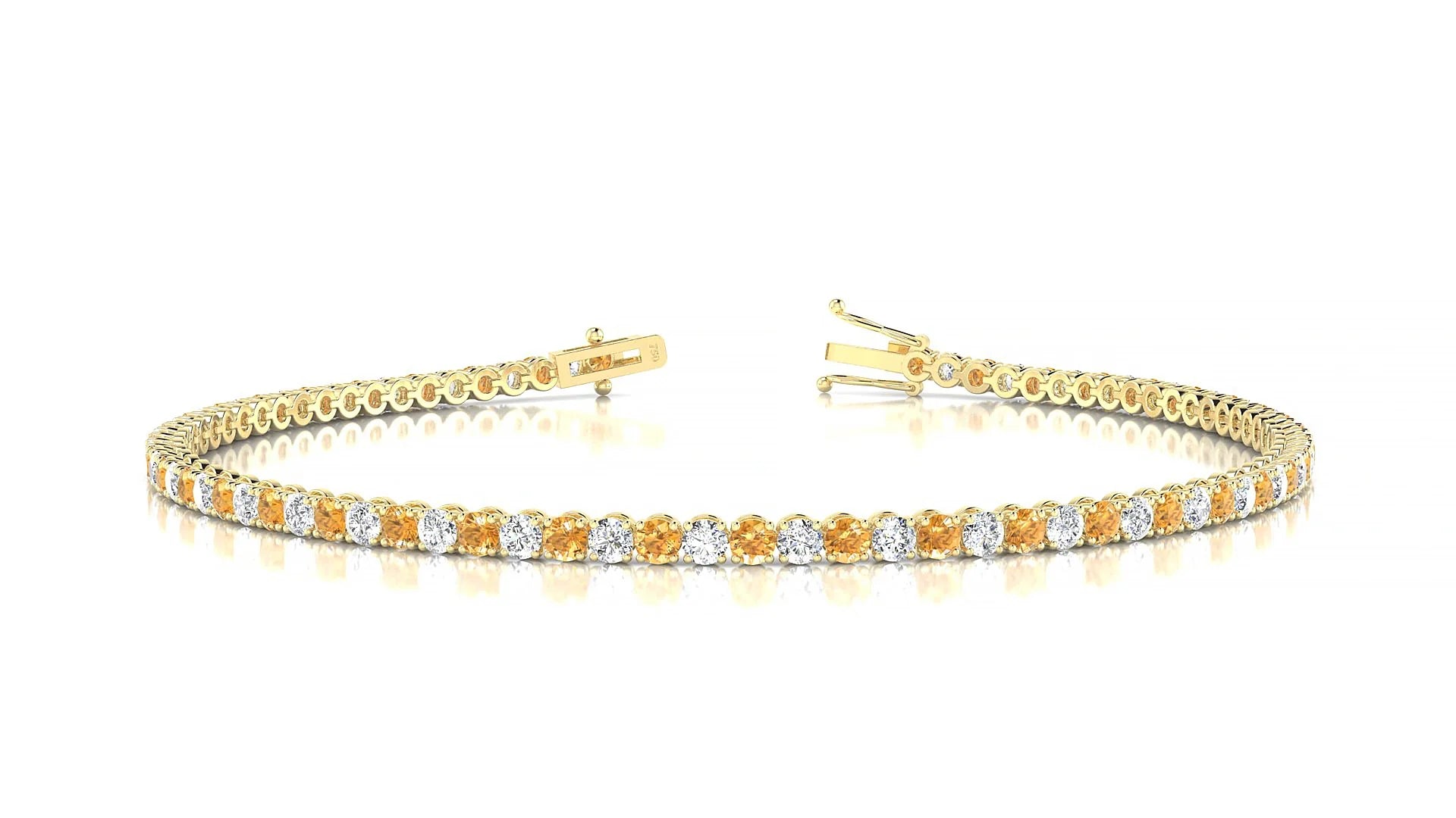 Firenze 1-1 | 18k Yellow Gold 2 mm Round Natural Citrine & Diamond Tennis Bracelet