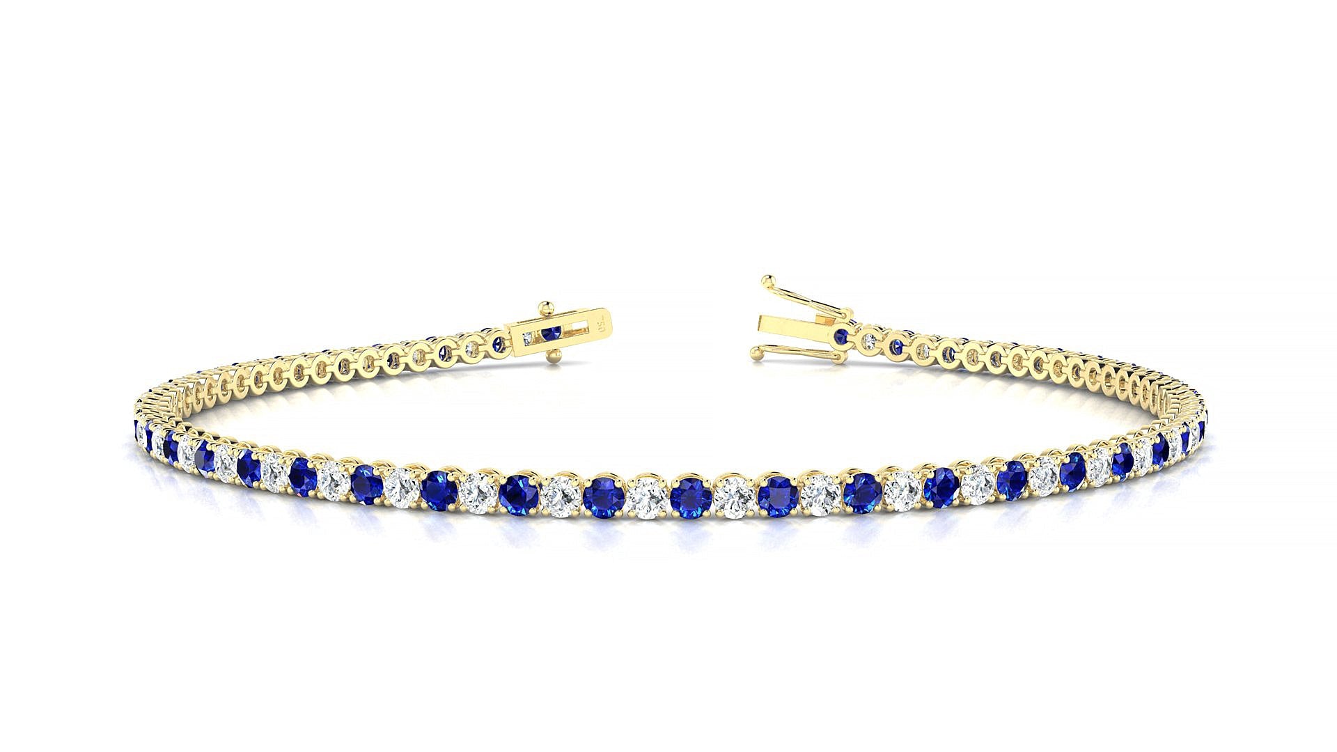 Firenze 1-1 | 18k Yellow Gold 2 mm Round Natural Sapphire & Diamond Tennis Bracelet