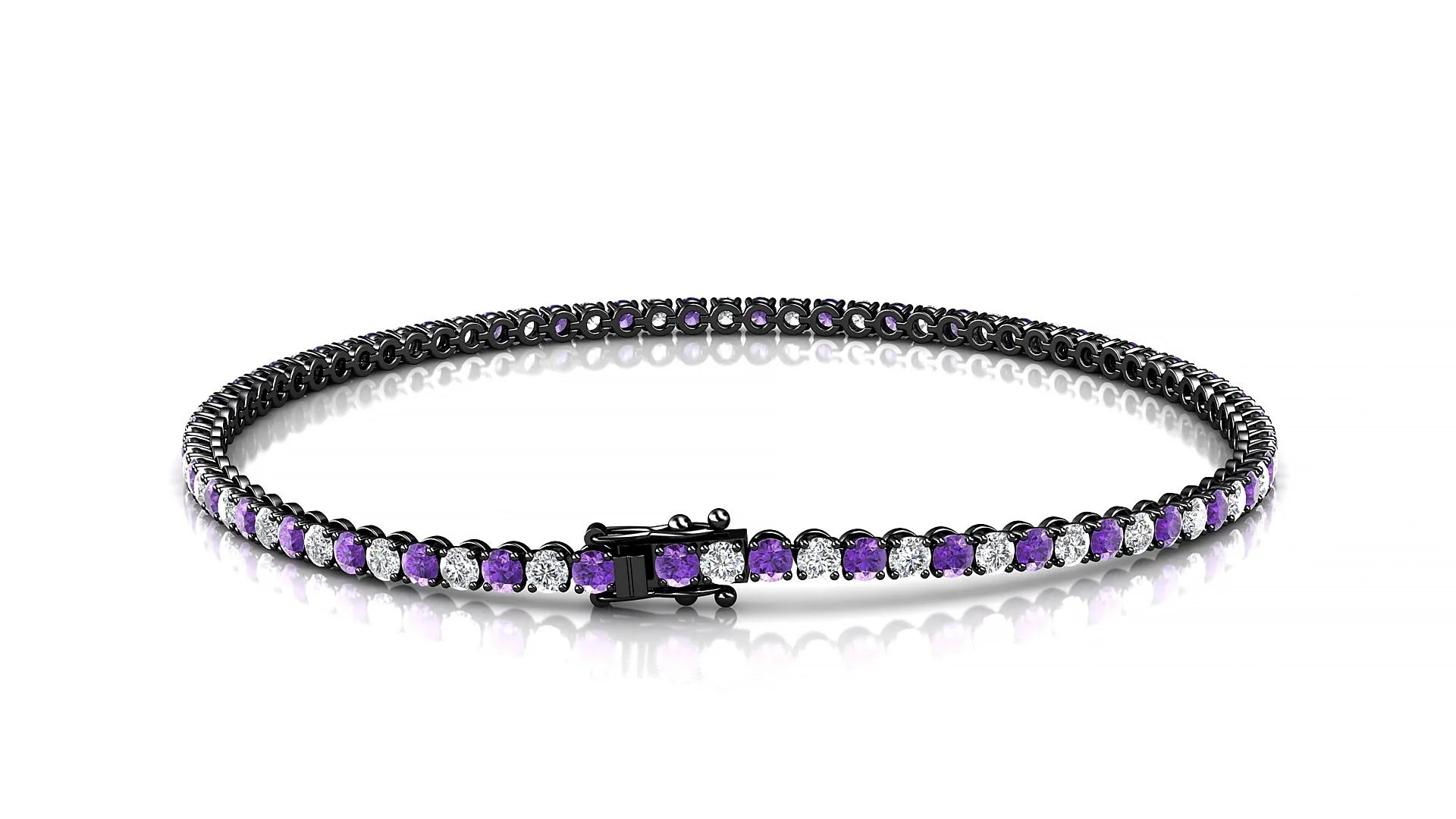 Firenze 1-1 | 18k Black Gold 2 mm Round Natural Amethyst & Diamond Tennis Bracelet