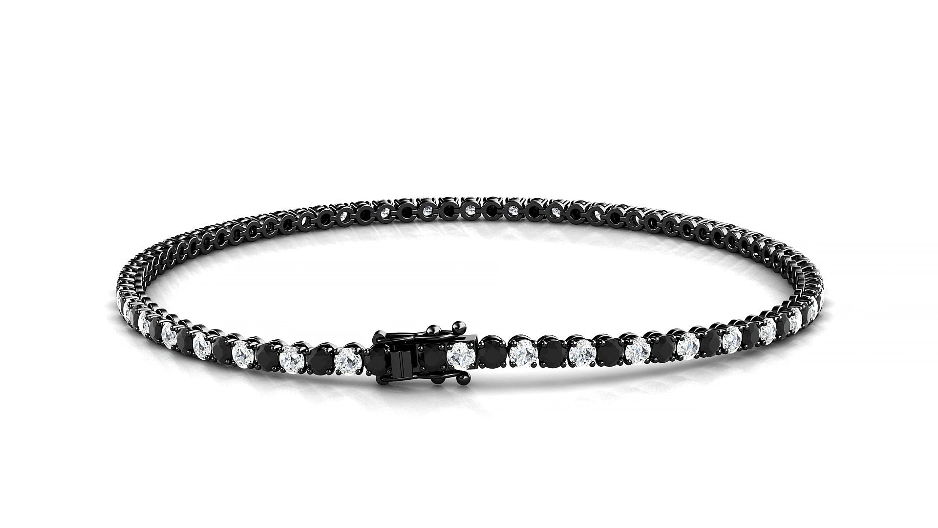 Firenze 1-1 | 18k Black Gold 2 mm Round Natural Black Diamond & Diamond 15 cm Tennis Bracelet