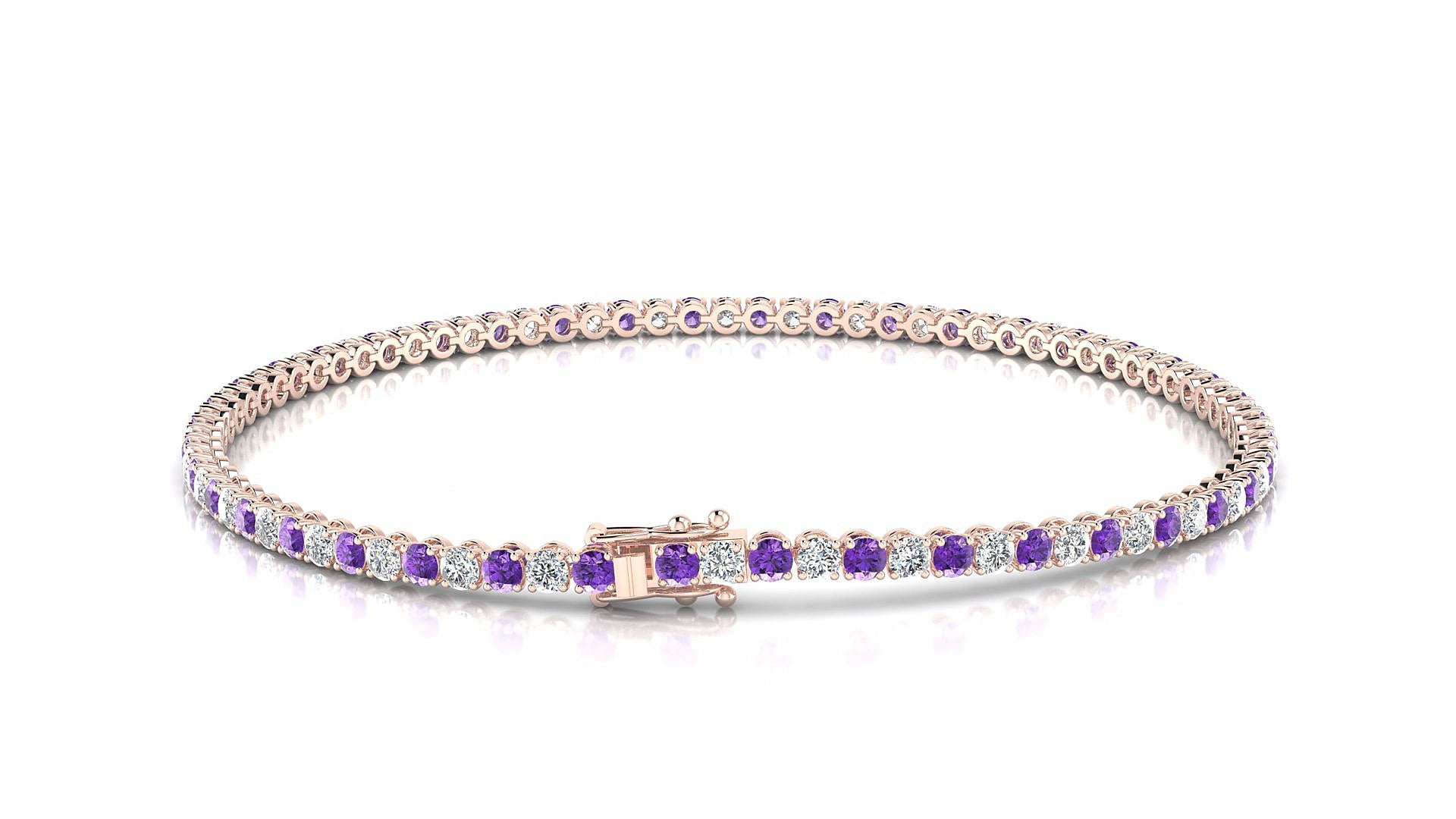 Firenze 1-1 | 18k Rose Gold 2 mm Round Natural Amethyst & Diamond 15 cm Tennis Bracelet