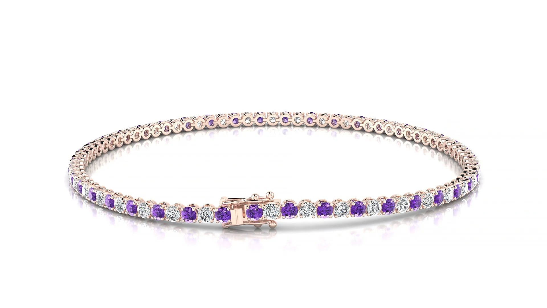 Firenze 1-1 | 18k Rose Gold 2 mm Round Natural Amethyst & Diamond Tennis Bracelet