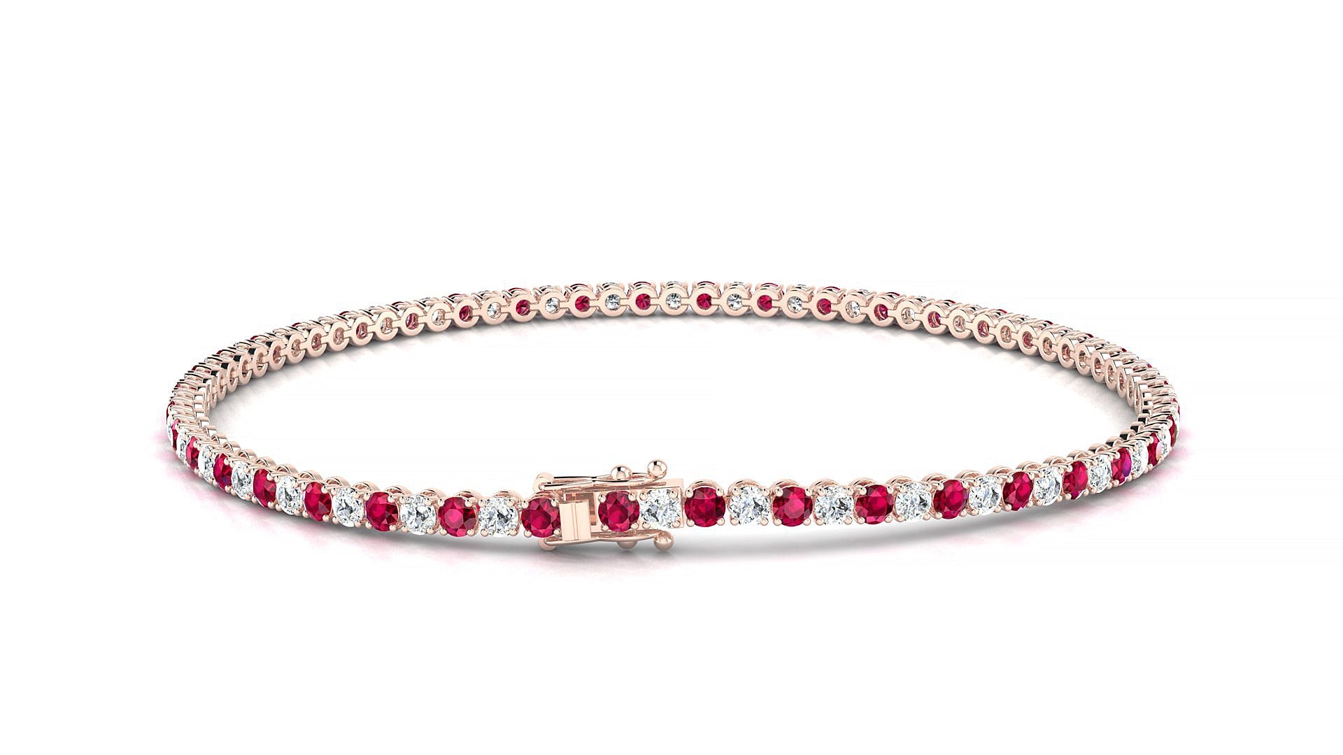 Firenze 1-1 | 18k Rose Gold 2 mm Round Natural Ruby & Diamond Tennis Bracelet