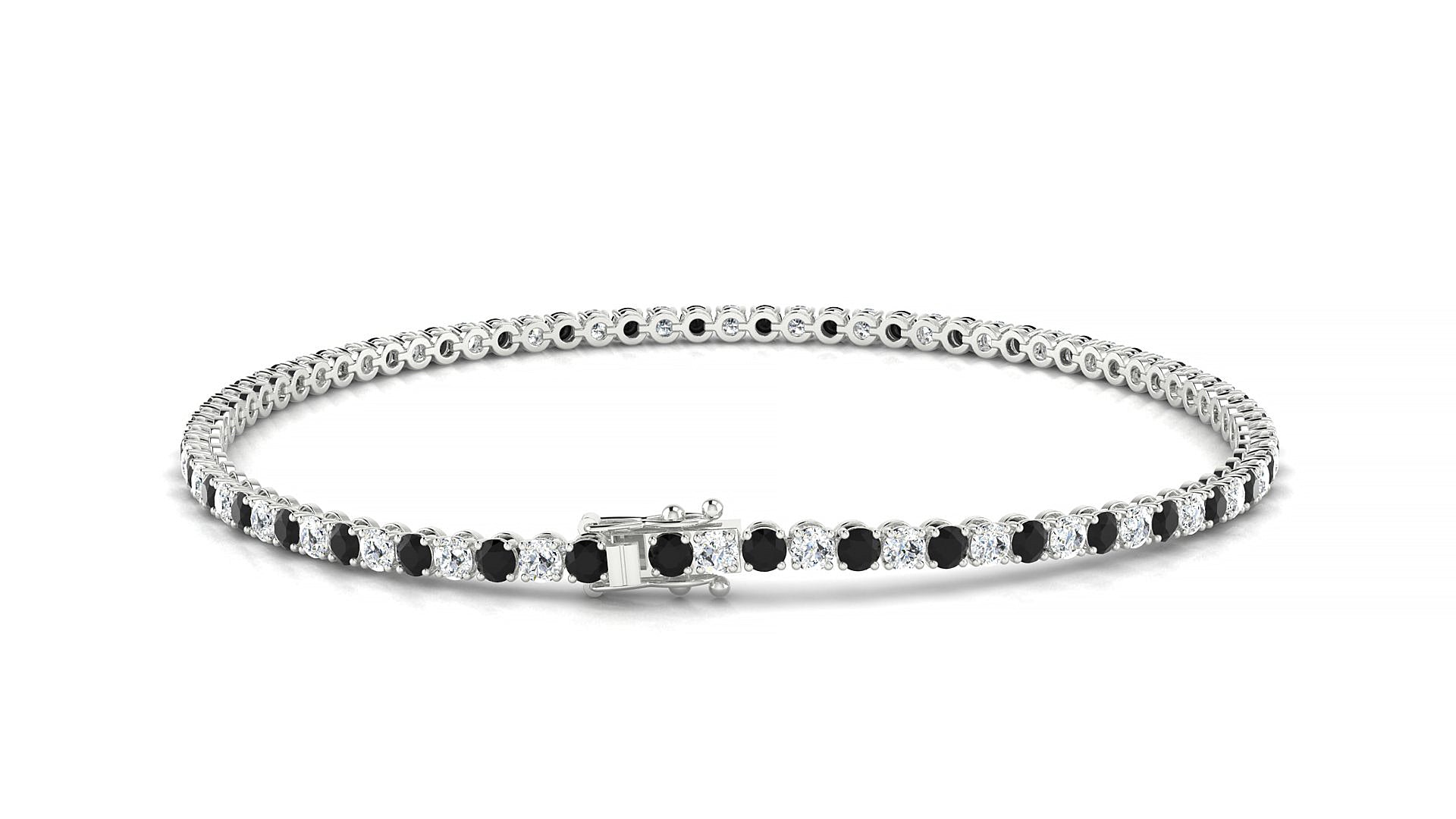 Firenze 1-1 | 18k White Gold 2 mm Round Natural Black Diamond & Diamond Tennis Bracelet