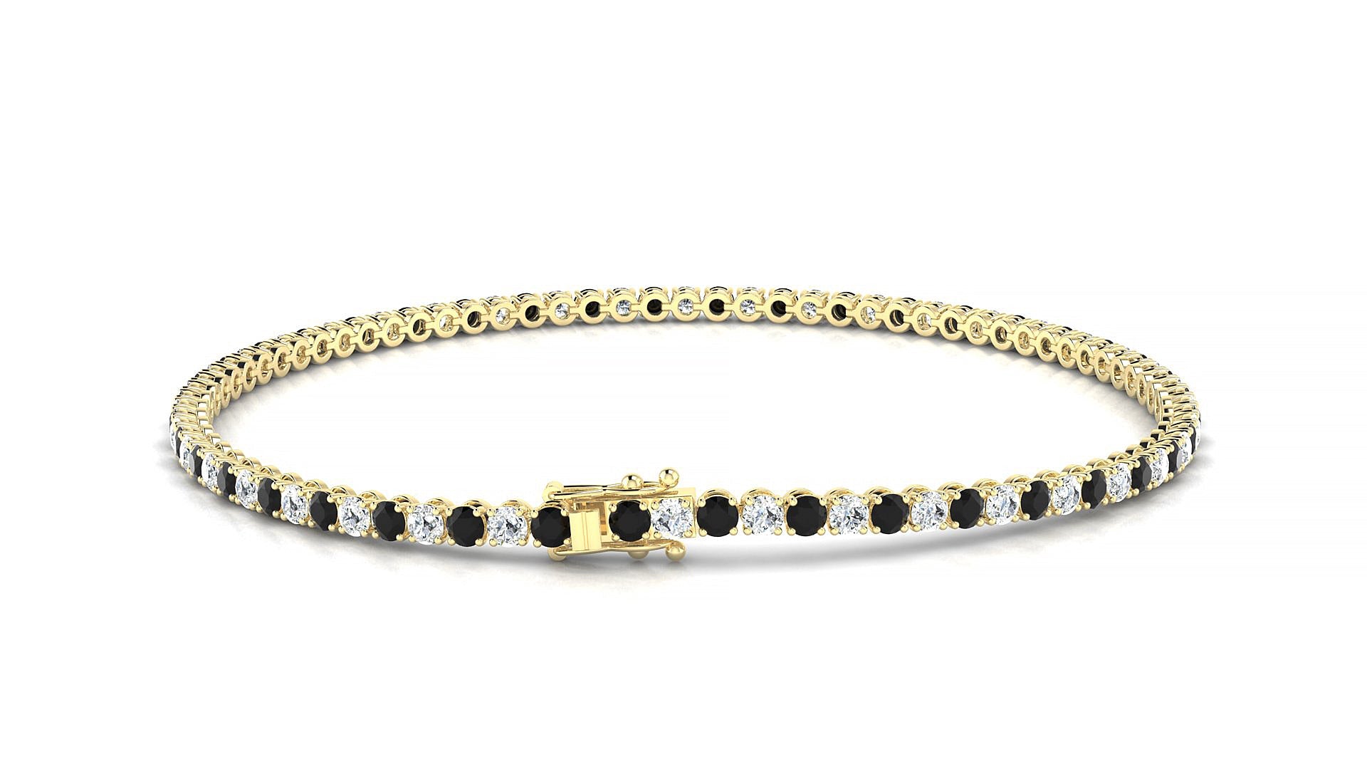 Firenze 1-1 | 18k Yellow Gold 2 mm Round Natural Black Diamond & Diamond Tennis Bracelet