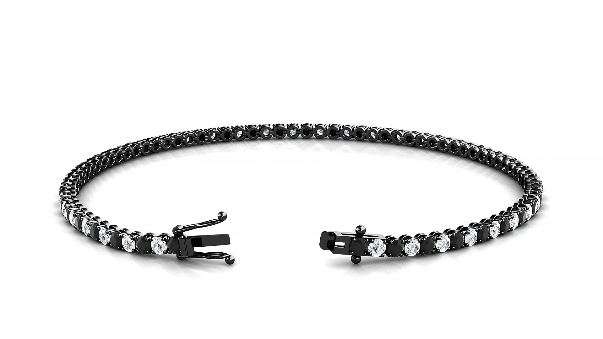 Firenze 1-1 | 18k Black Gold 2 mm Round Natural Black Diamond & Diamond 15 cm Tennis Bracelet