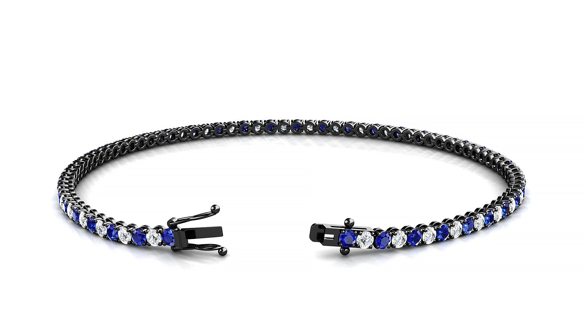 Firenze 1-1 | 18k Black Gold 2 mm Round Natural Sapphire & Diamond Tennis Bracelet