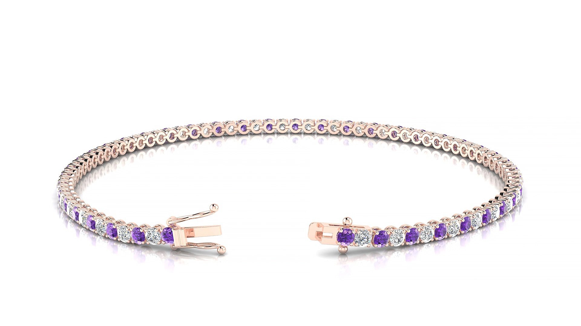 Firenze 1-1 | 18k Rose Gold 2 mm Round Natural Amethyst & Diamond 15 cm Tennis Bracelet