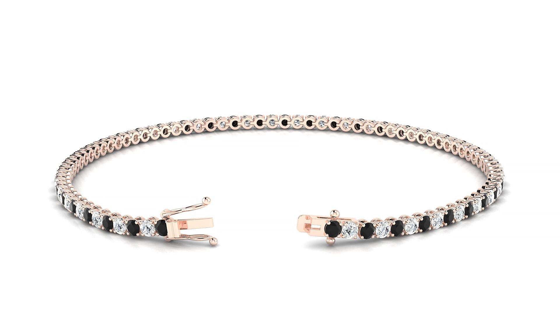 Firenze 1-1 | 18k Rose Gold 2 mm Round Natural Black Diamond & Diamond Tennis Bracelet