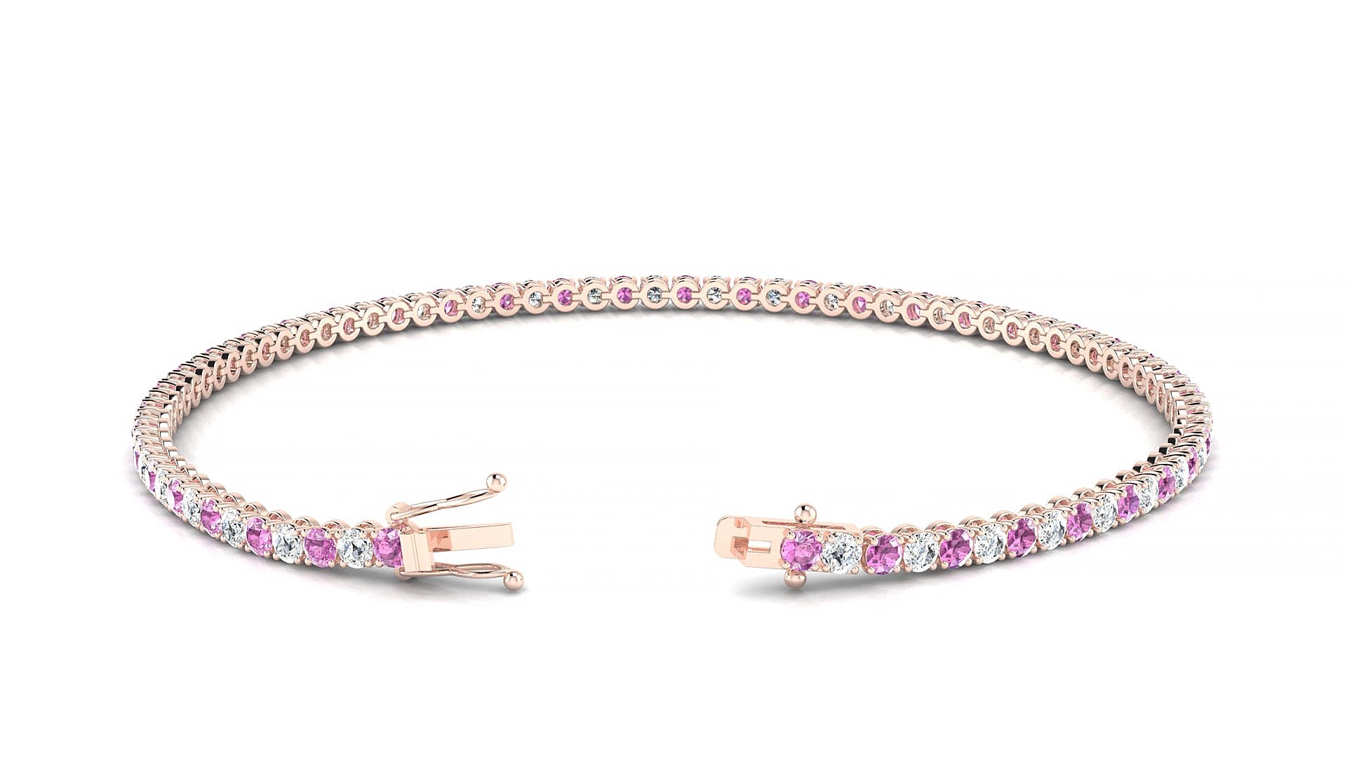 Firenze 1-1 | 18k Rose Gold 2 mm Round Natural Pink Sapphire & Diamond 15 cm Tennis Bracelet