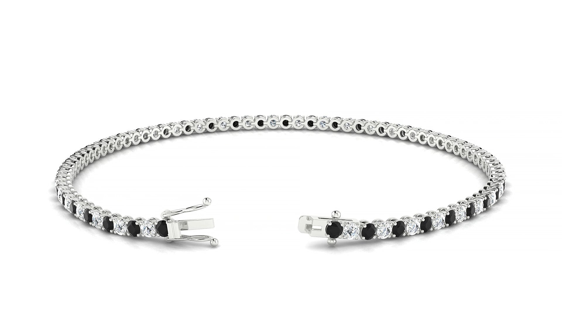 Firenze 1-1 | 18k White Gold 2 mm Round Natural Black Diamond & Diamond 15 cm Tennis Bracelet