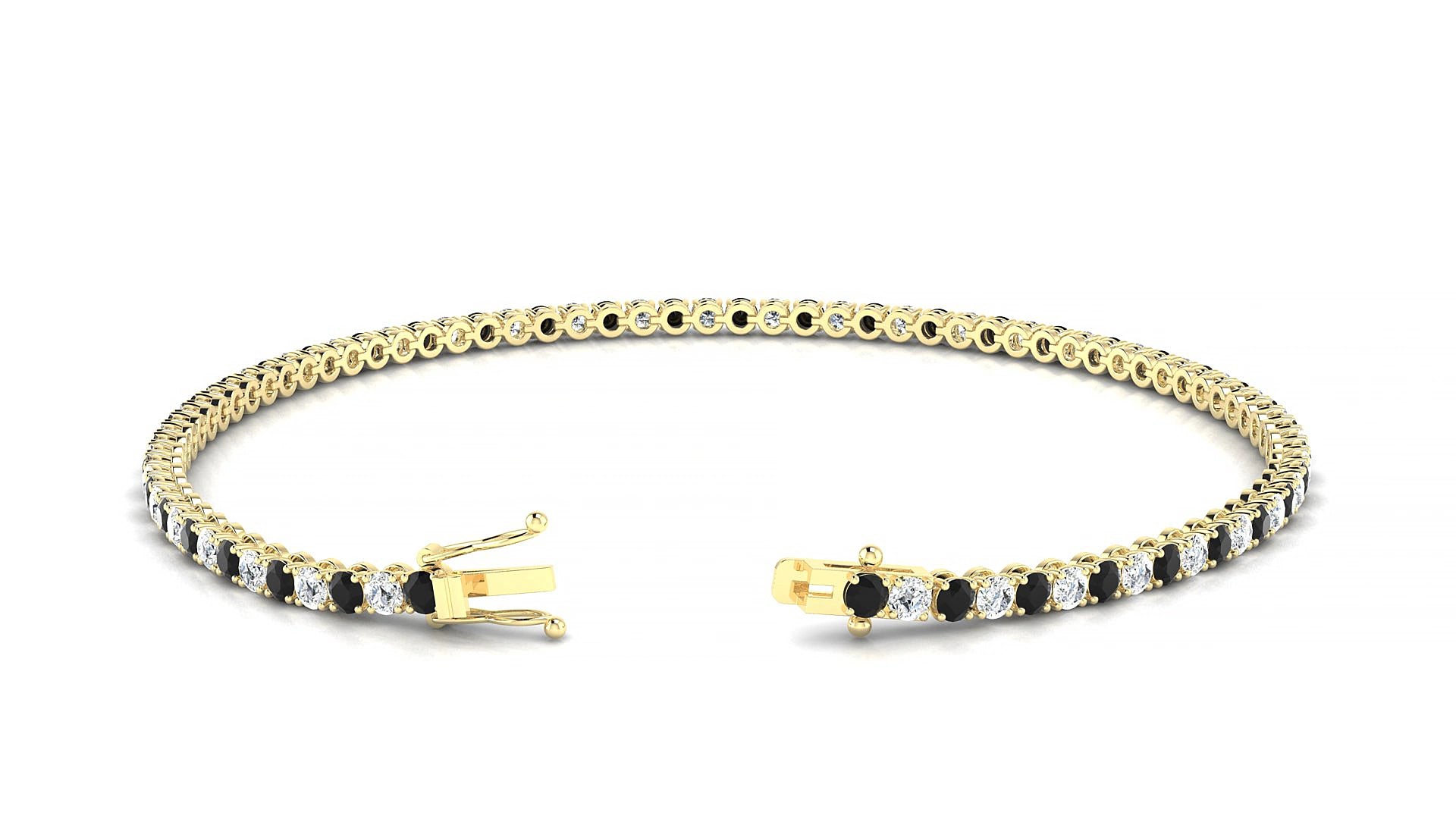 Firenze 1-1 | 18k Yellow Gold 2 mm Round Natural Black Diamond & Diamond 15 cm Tennis Bracelet