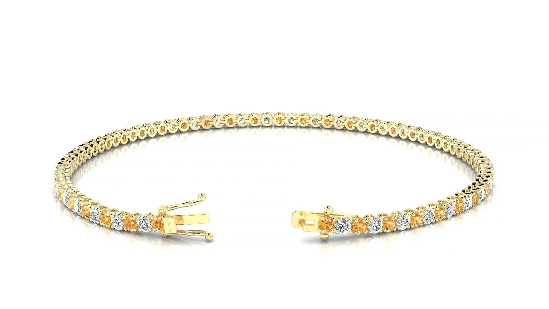 Firenze 1-1 | 18k Yellow Gold 2 mm Round Natural Citrine & Diamond Tennis Bracelet