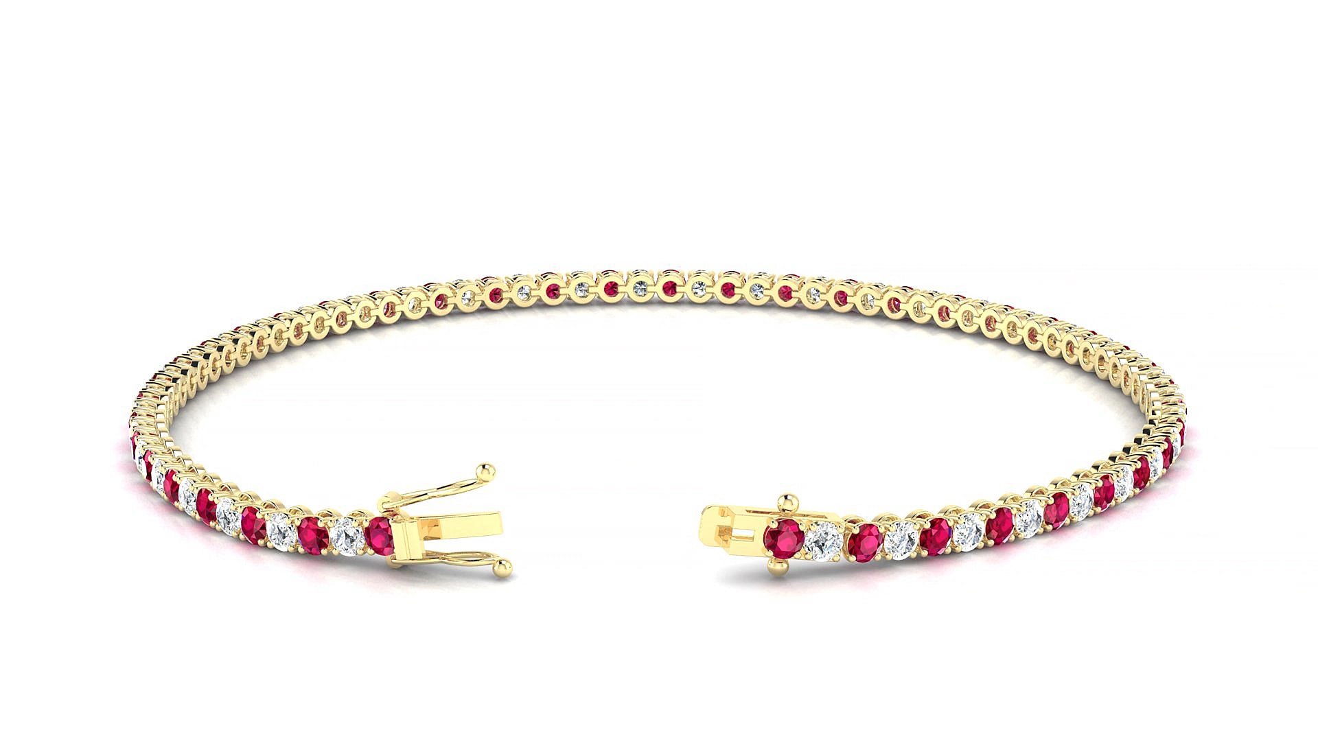 Firenze 1-1 | 18k Yellow Gold 2 mm Round Natural Ruby & Diamond 15 cm Tennis Bracelet